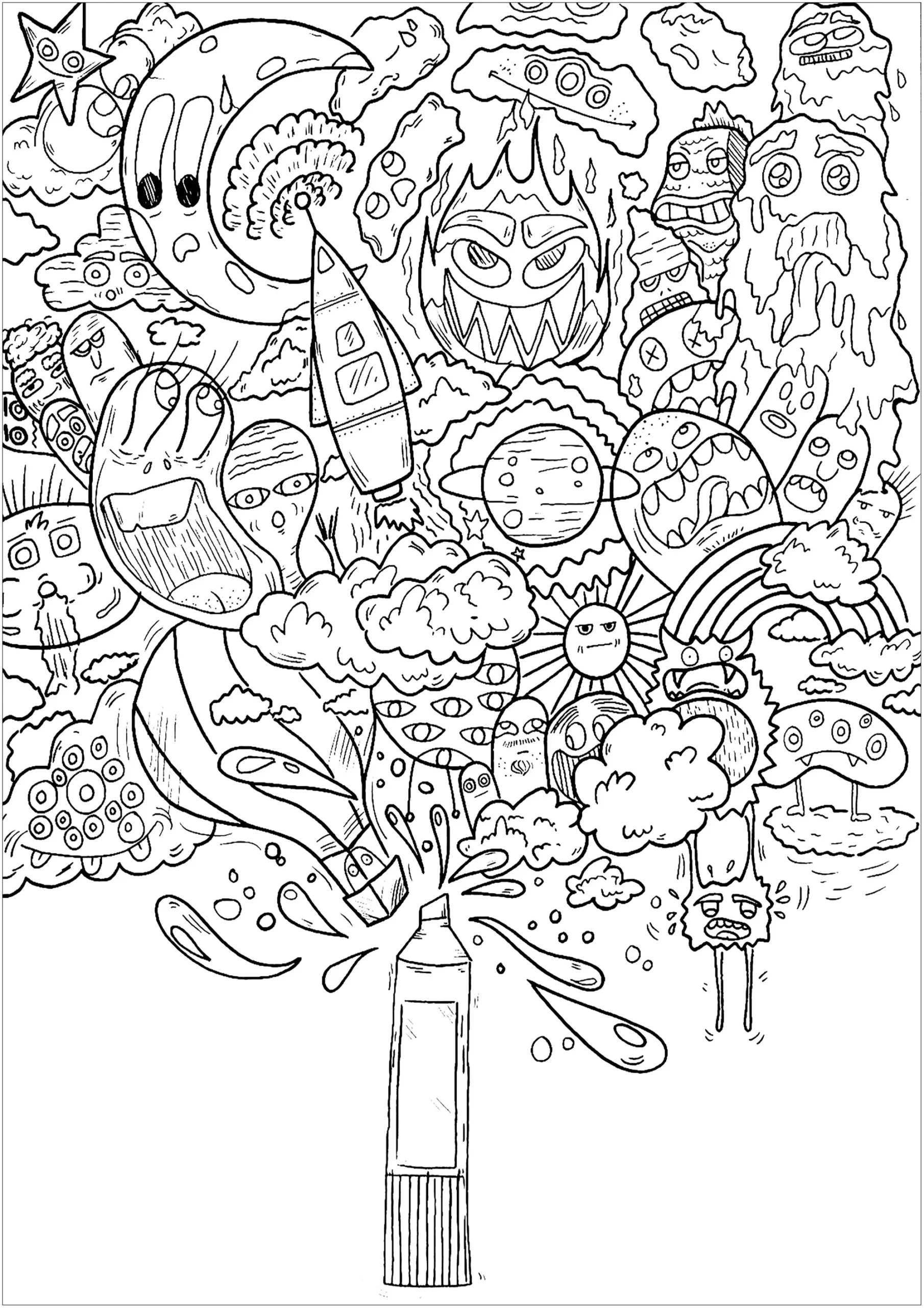 The Magic Spray - Doodle Art Coloring Pages For Kids within Free Printable Doodle Art Coloring Pages