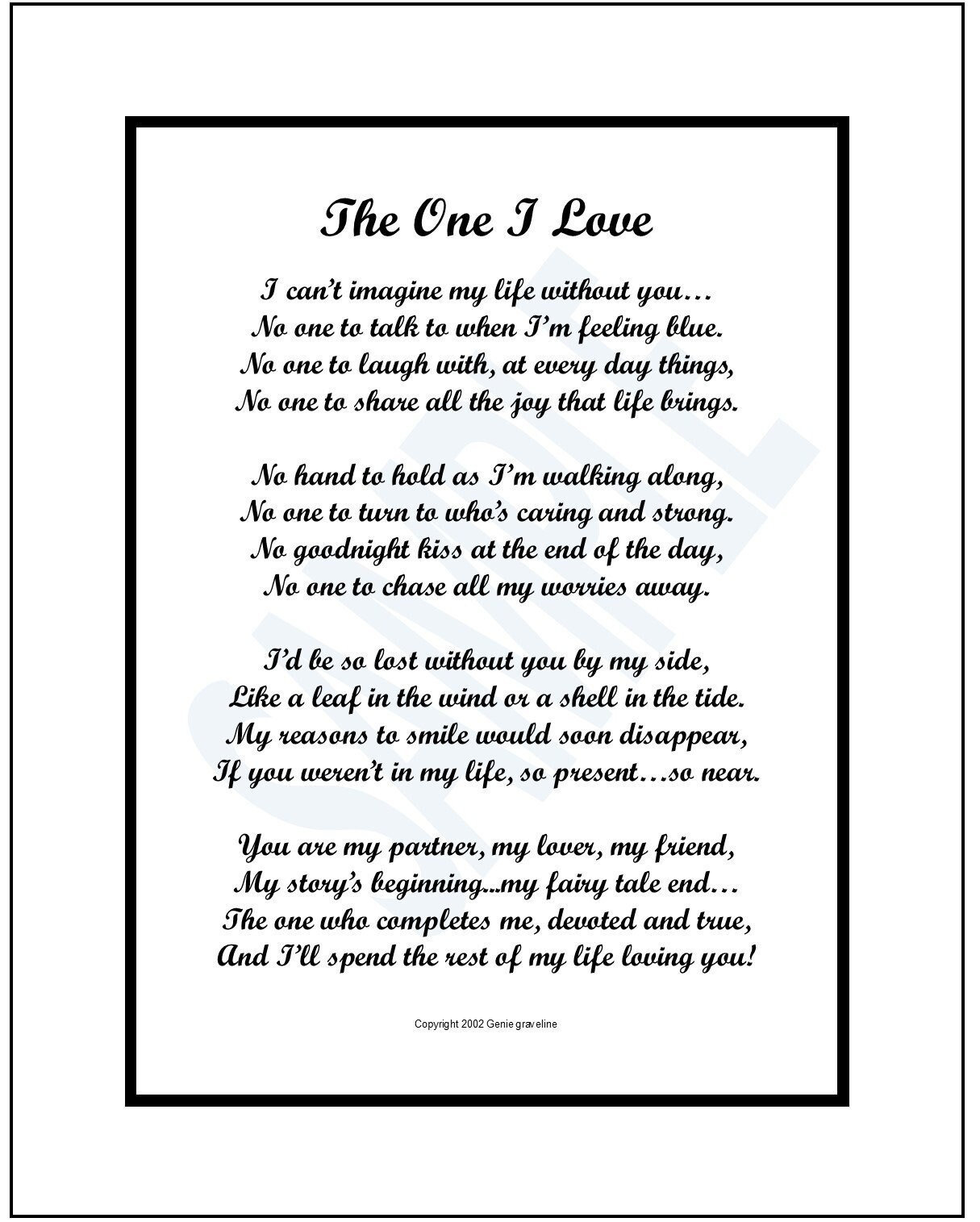 The One I Love, Digital Download, Poem Verse Print Birthday within Free Printable Love Poems For Him