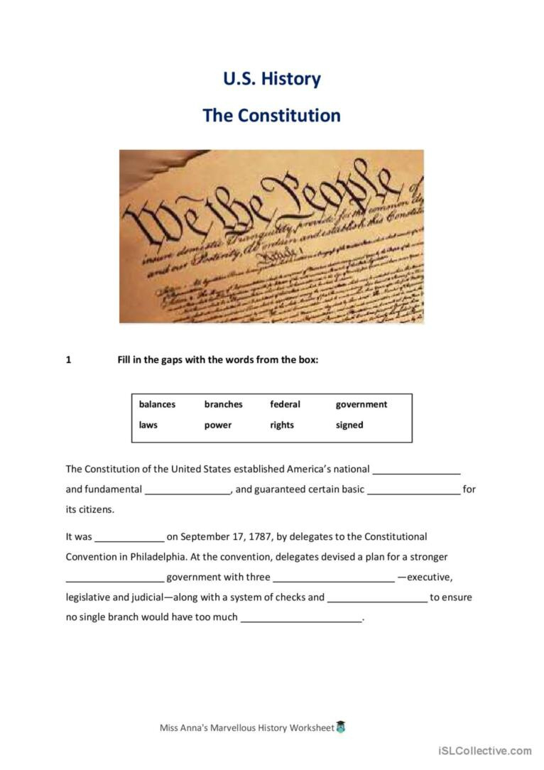 The Parts Of The Us Constitution (Free Lesson) - The Clever with regard to Free Printable Us Constitution Worksheets