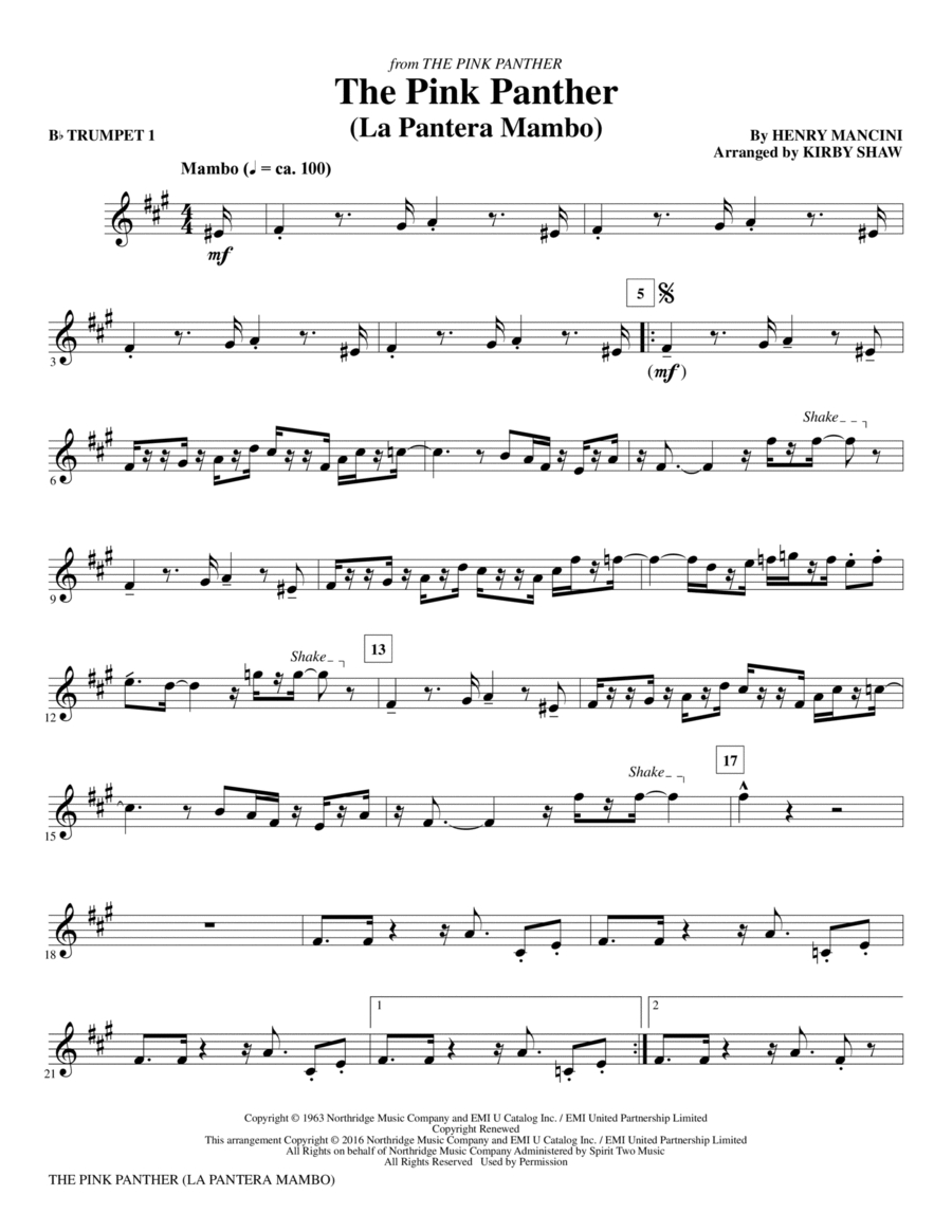 The Pink Panther - Bb Trumpet 1 in Free Printable Trumpet Sheet Music Pink Panther