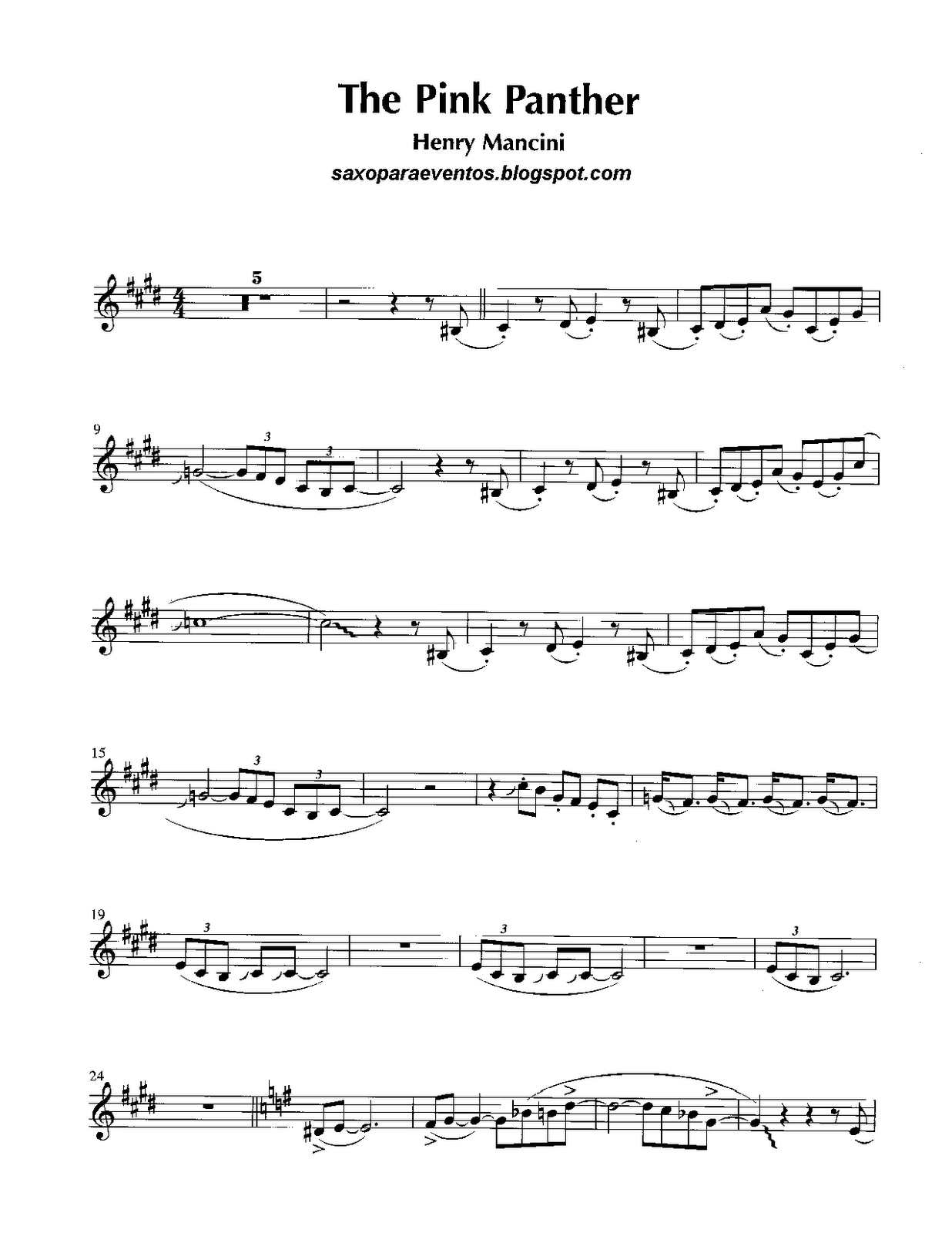 The Pink Panther Saxophone Sheet Music - Cegicap for Free Printable Alto Saxophone Sheet Music Pink Panther