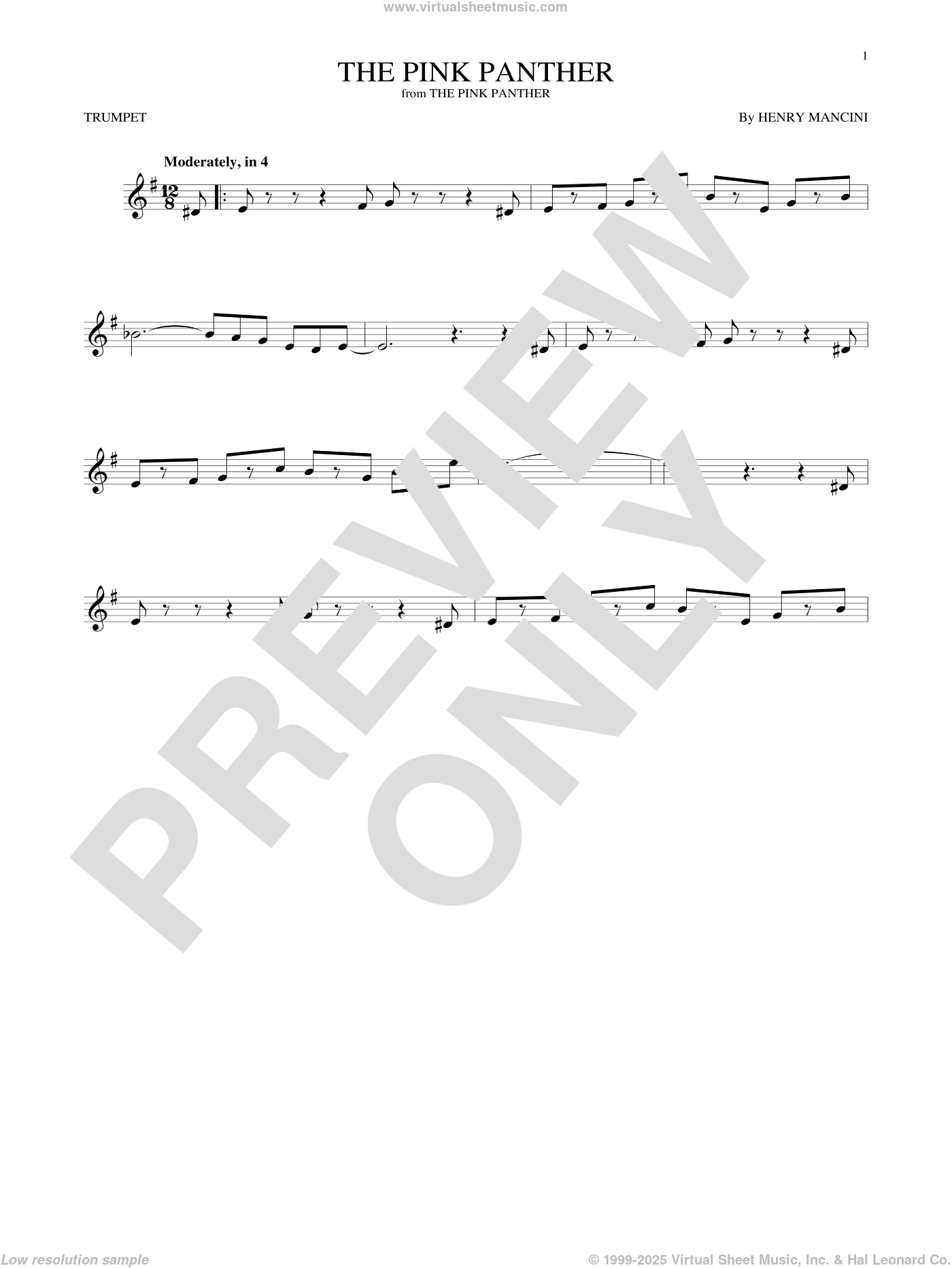 The Pink Panther Sheet Music For Trumpet Solo (Pdf-Interactive) within Free Printable Trumpet Sheet Music Pink Panther
