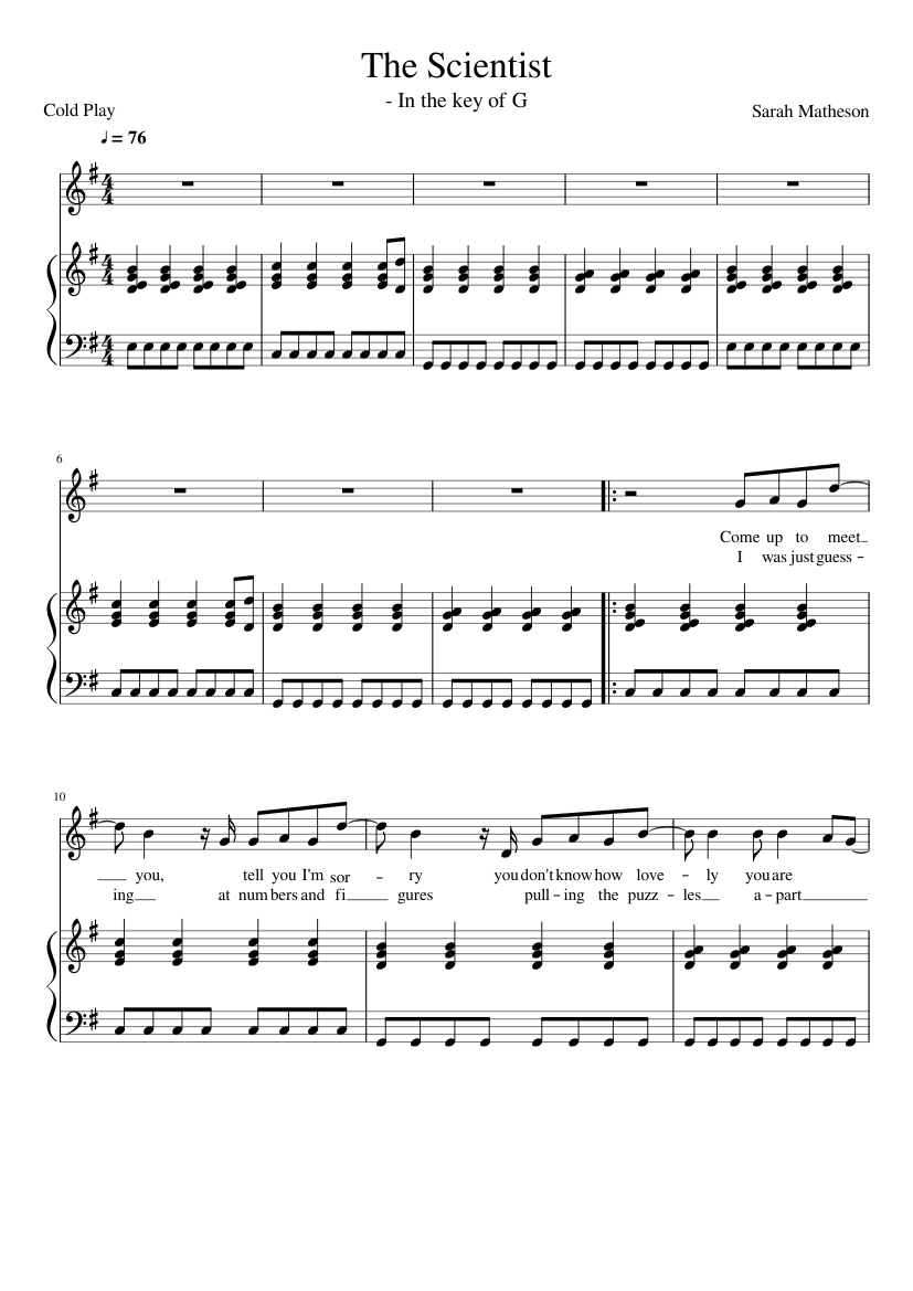 The Scientist Sheet Music For Piano, Vocals (Piano-Voice with Free Printable Sheet Music For Voice And Piano