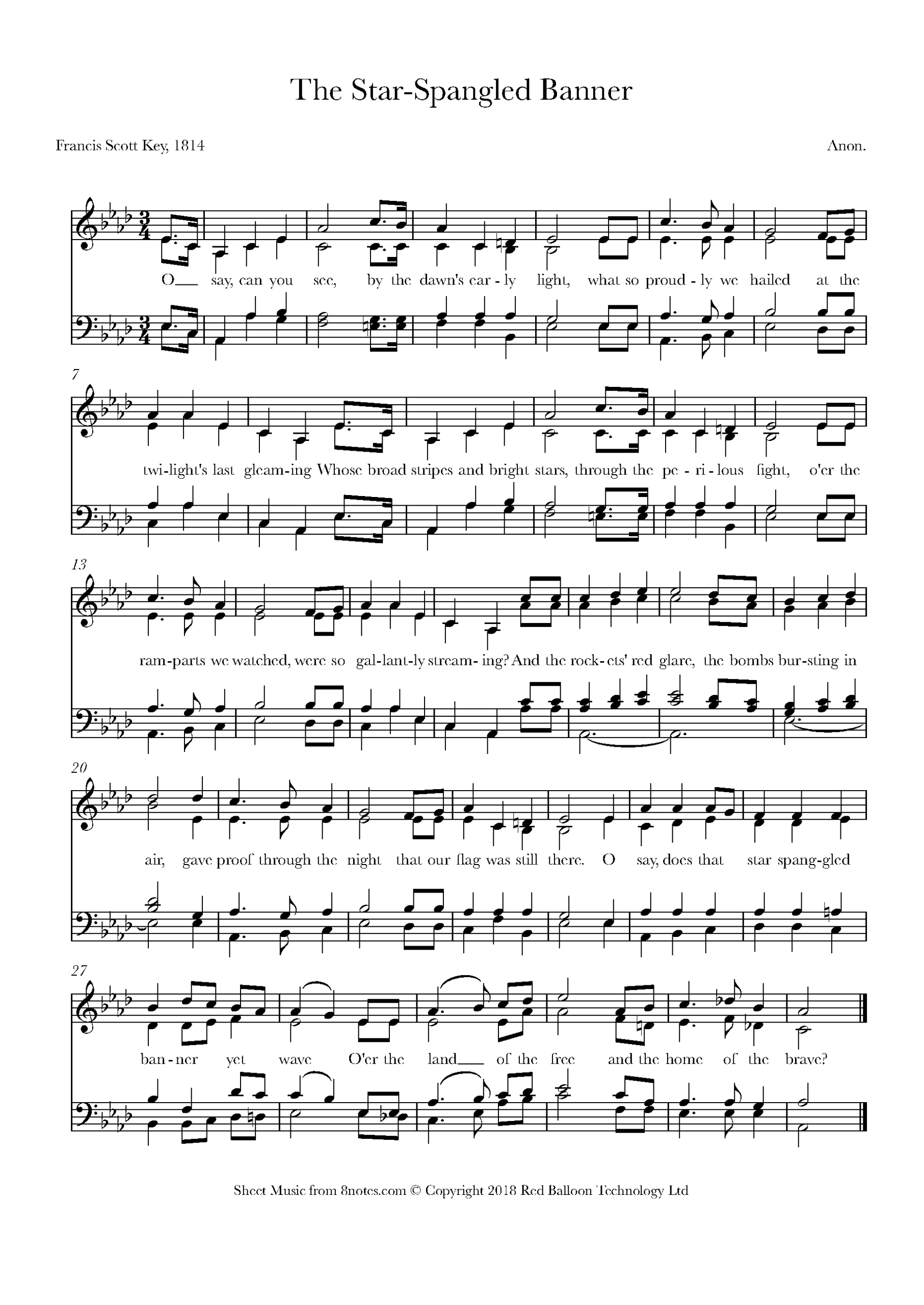 The Star Spangled Banner (United States National Anthem) For Piano throughout Free Printable Piano Sheet Music For The Star Spangled Banner