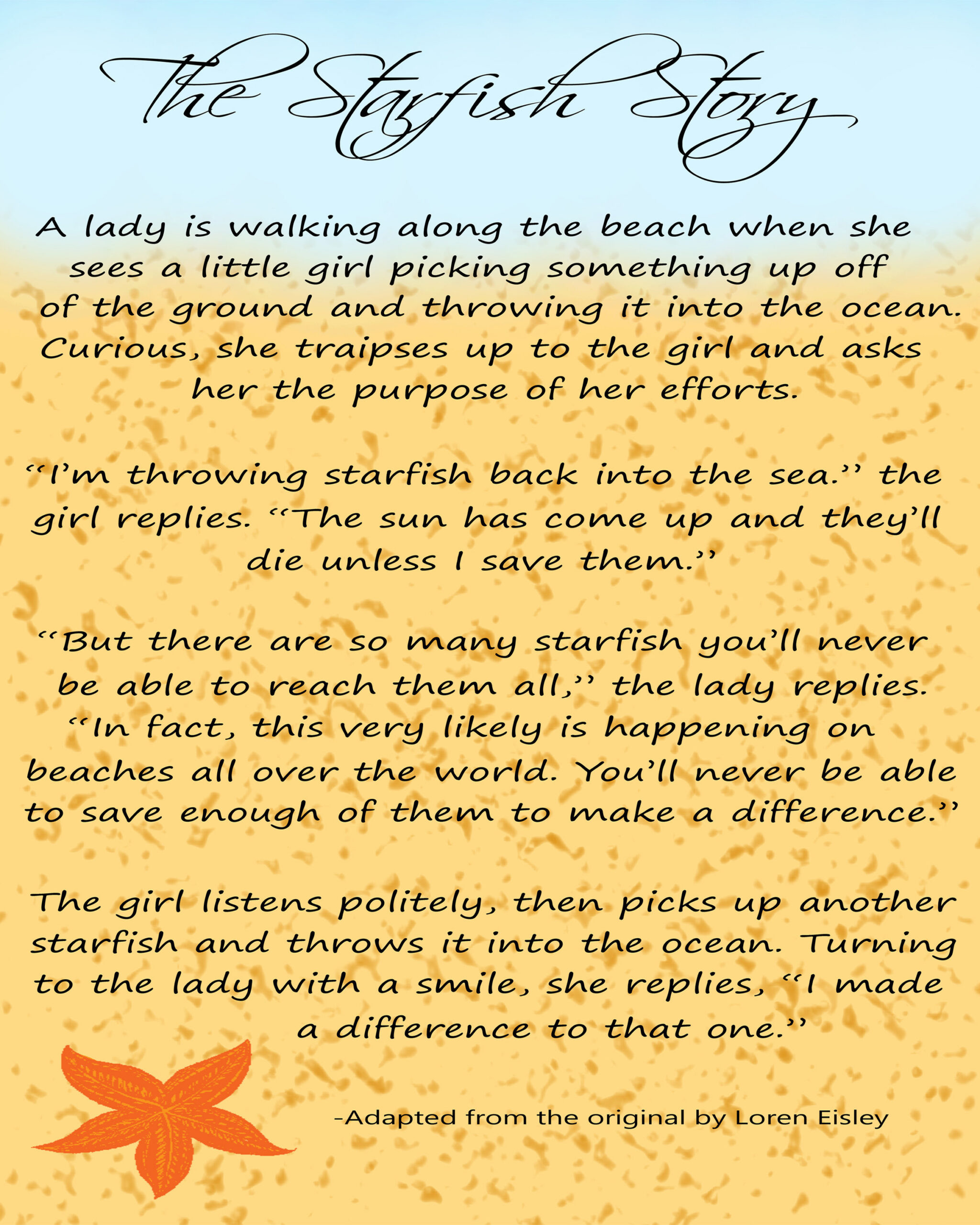 The Starfish Story, Kunstdruck, Sofort-Download, Küstendekor intended for Starfish Story Printable Free