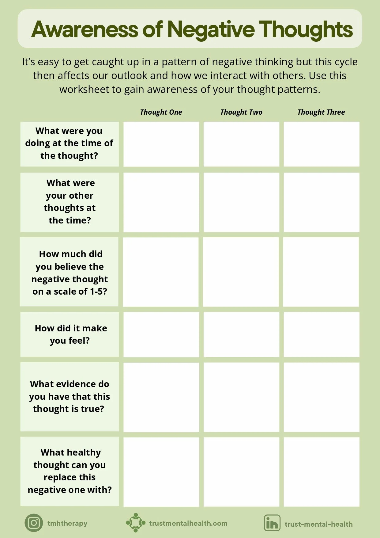 Therapy Worksheets | Cbt Worksheets | Trust Mental Health intended for Free Printable Counseling Worksheets