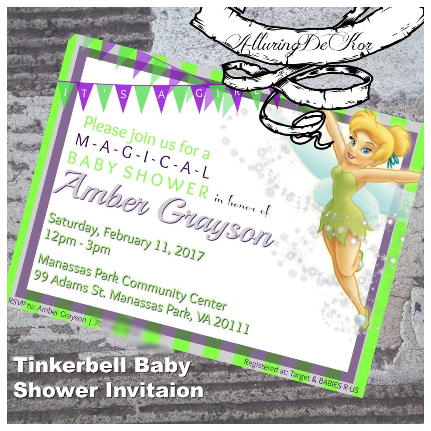 Tinkerbell Baby Shower Invitation - Etsy with regard to Free Printable Tinkerbell Baby Shower Invitations