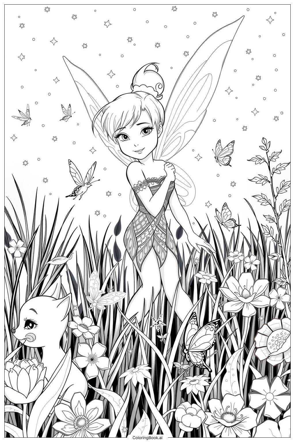 Tinkerbell Surroundedmagical Creatures In A Sparkling Meadow-2 throughout Tinkerbell Coloring Pages Printable Free