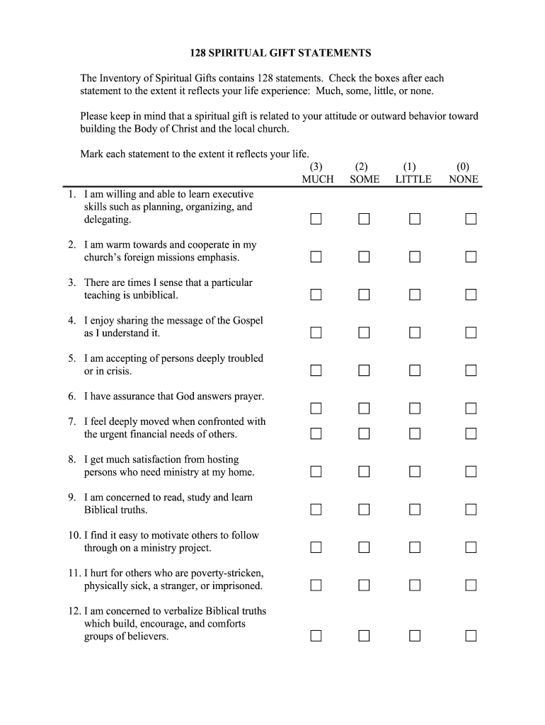 Tn First Baptist Concord 128 Spiritual Form - Fill Online inside Free Printable Spiritual Gifts Test
