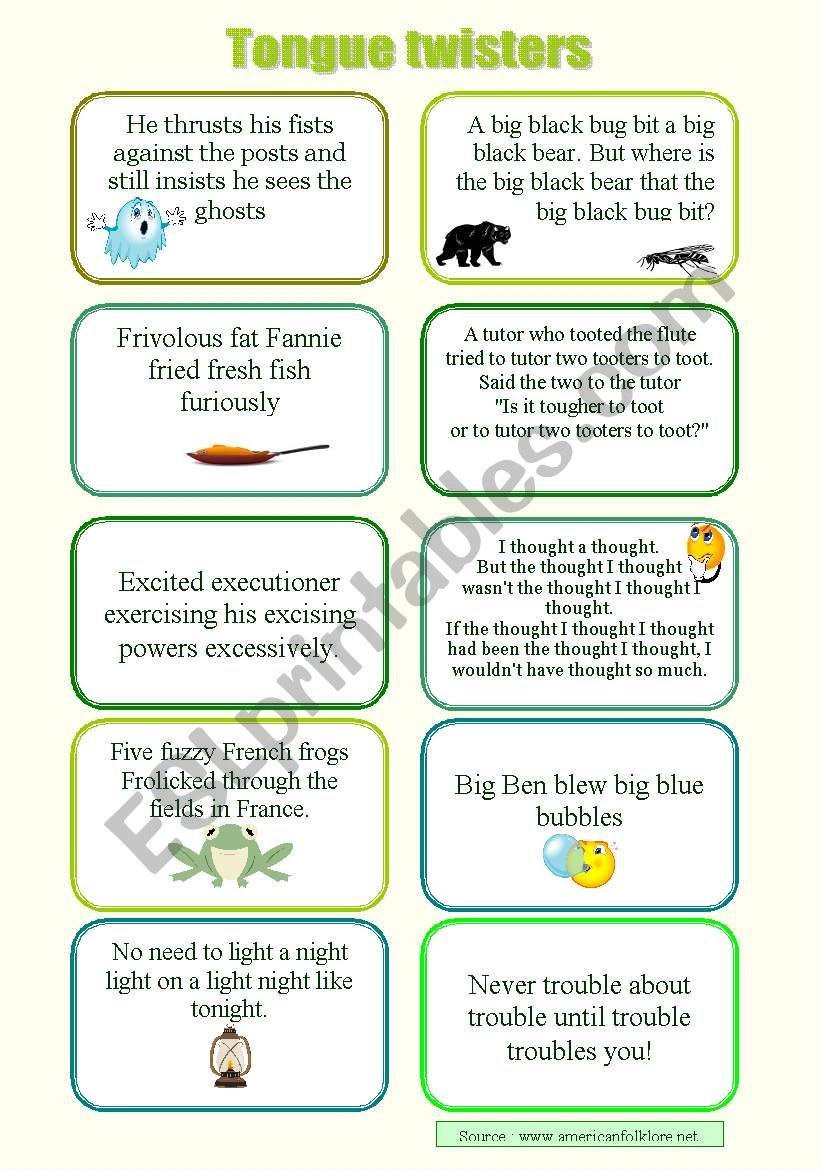 Tongue Twisters - Esl Worksheethayet pertaining to Free Printable Tongue Twisters