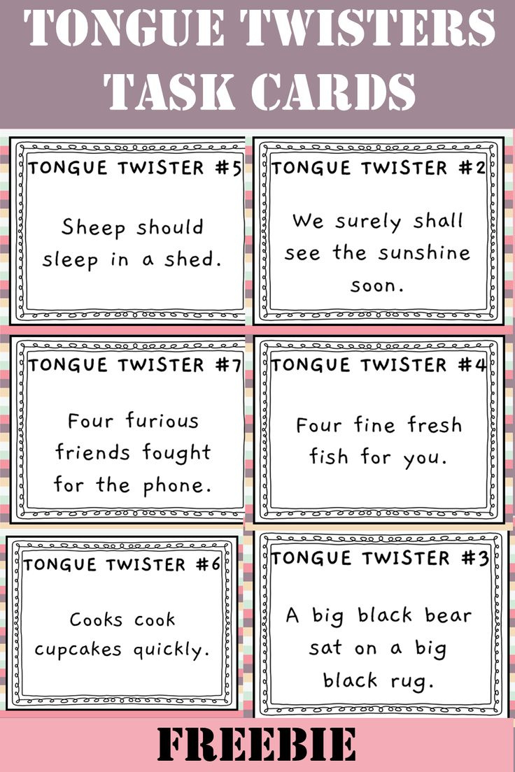 Tongue Twisters For Kids Printable Task Cards intended for Free Printable Tongue Twisters