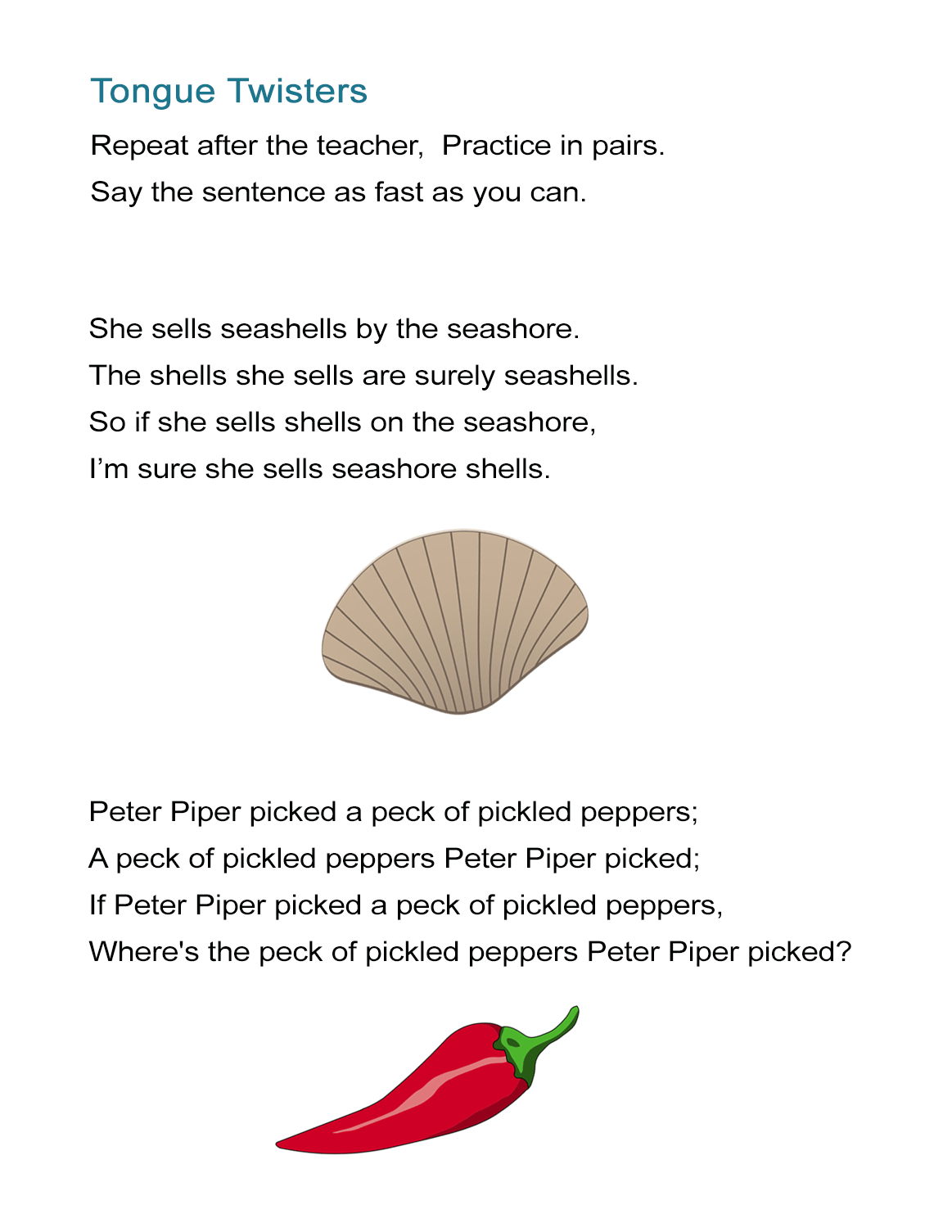 Tongue Twisters Worksheet: How Fast Can You Say It? - All Esl pertaining to Free Printable Tongue Twisters