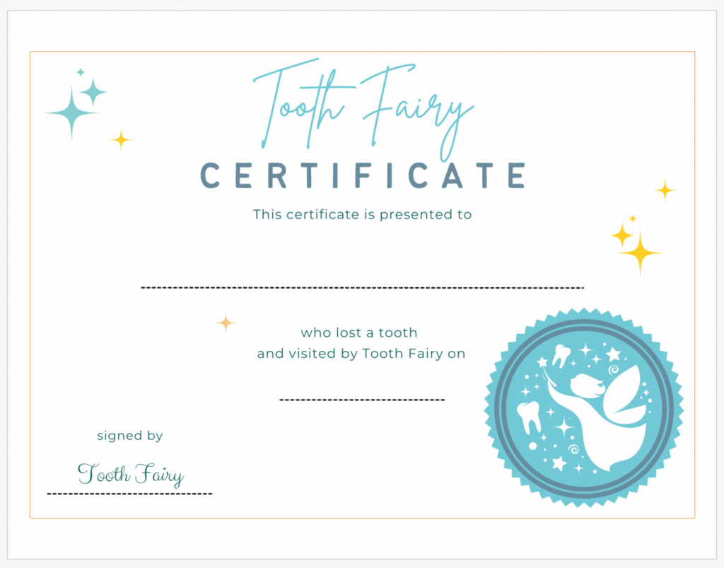Tooth Fairy Certificate - Lakes Area Pediatric Dentistry - Michael throughout Free Printable Tooth Fairy Certificate