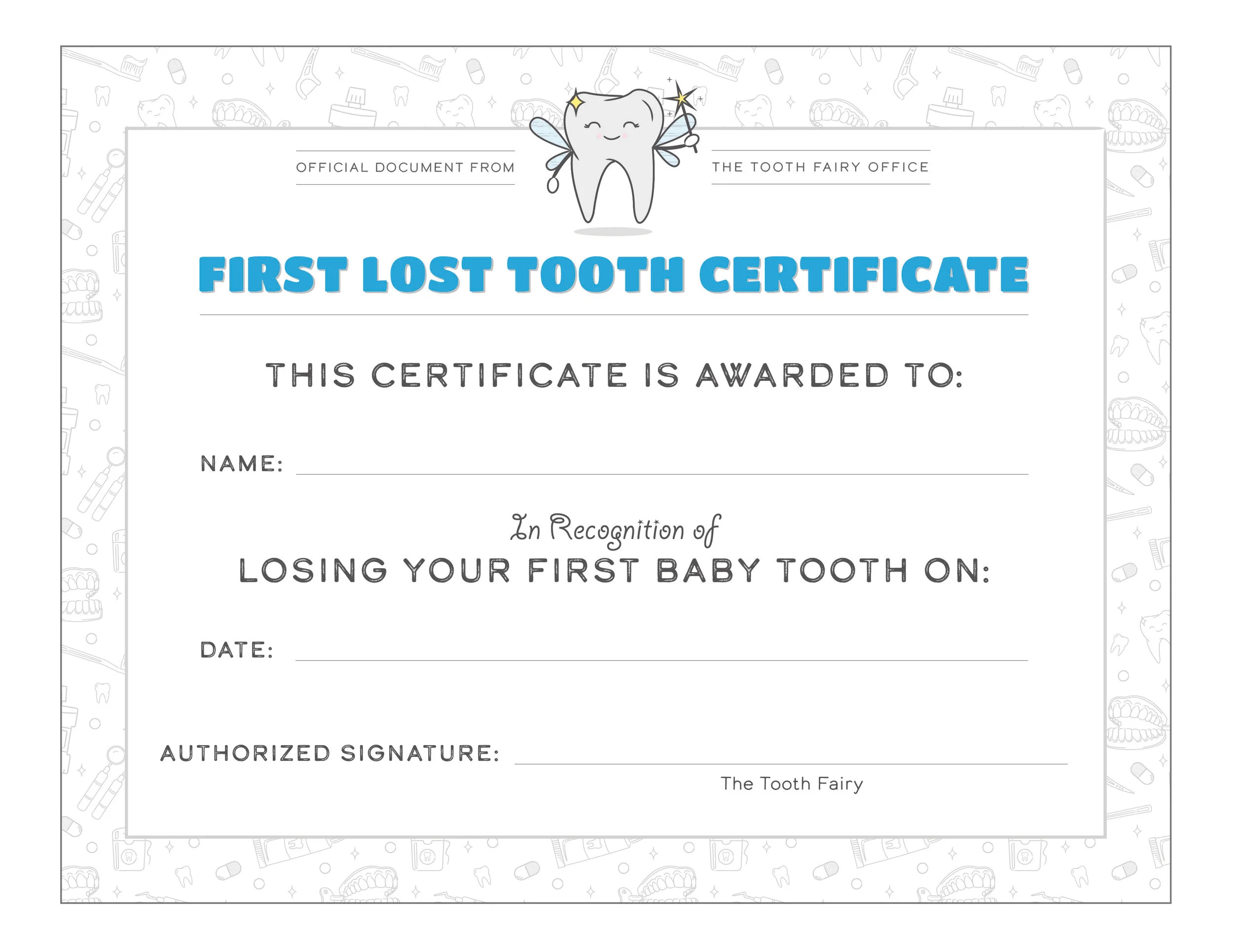 Tooth Fairy Kit — Cache Valley Pediatric Dentistry in Free Printable First Lost Tooth Certificate