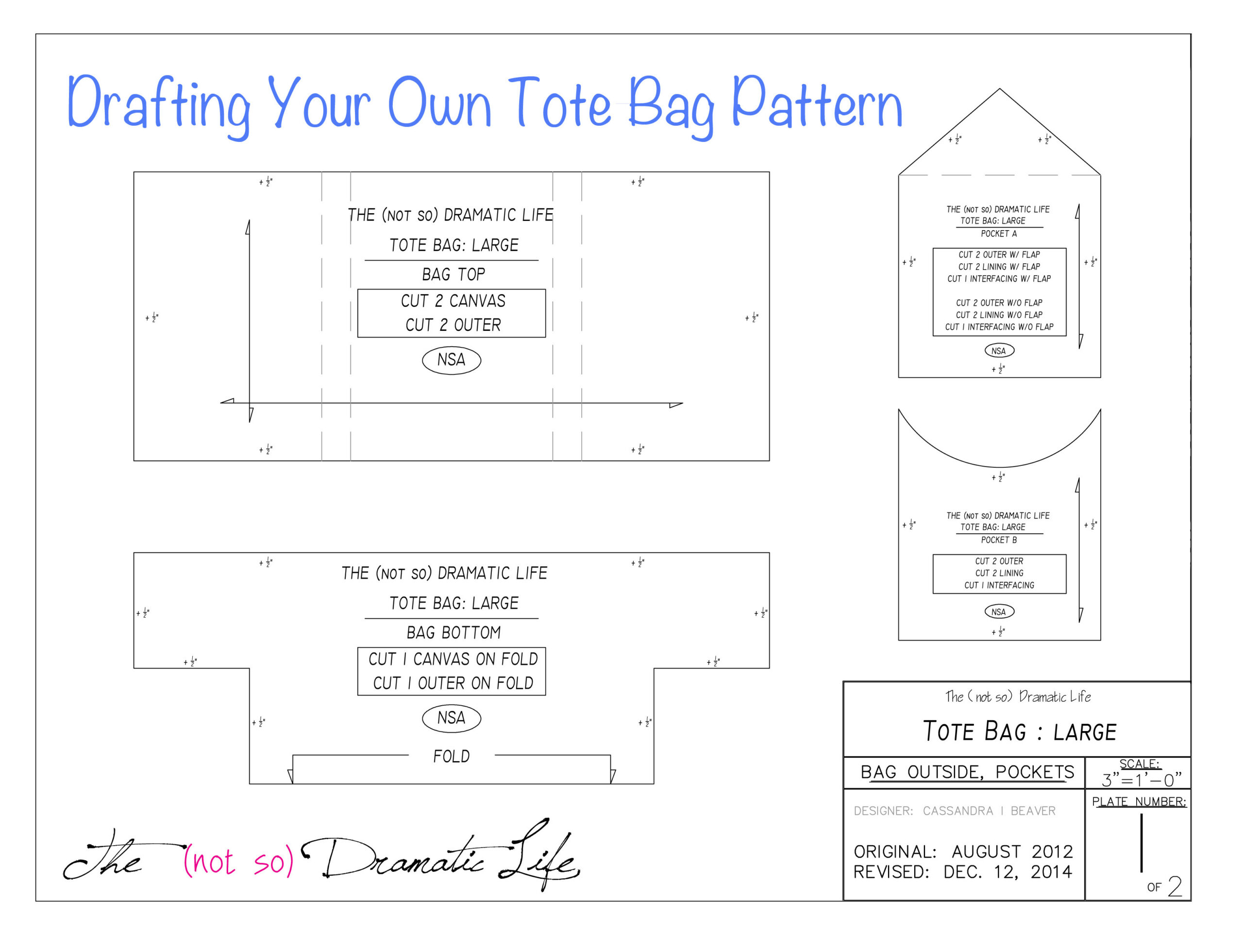 Tote Bag Tutorial Part 2: Creating The Pattern – The (Not So intended for Handbag Patterns Free Printable