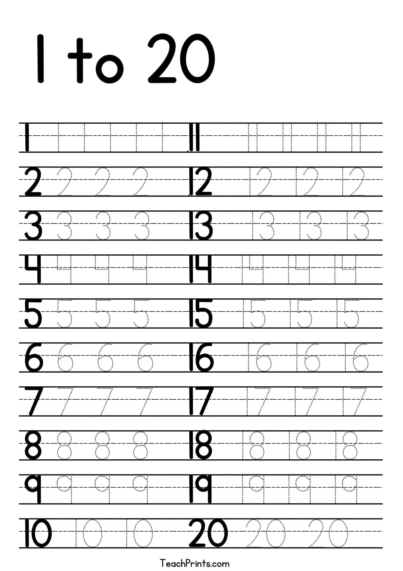Tracing Numbers 1-20 Worksheets (Free Printable Pdfs) - Teach Prints pertaining to Free Printable Tracing Numbers 1 20 Worksheets