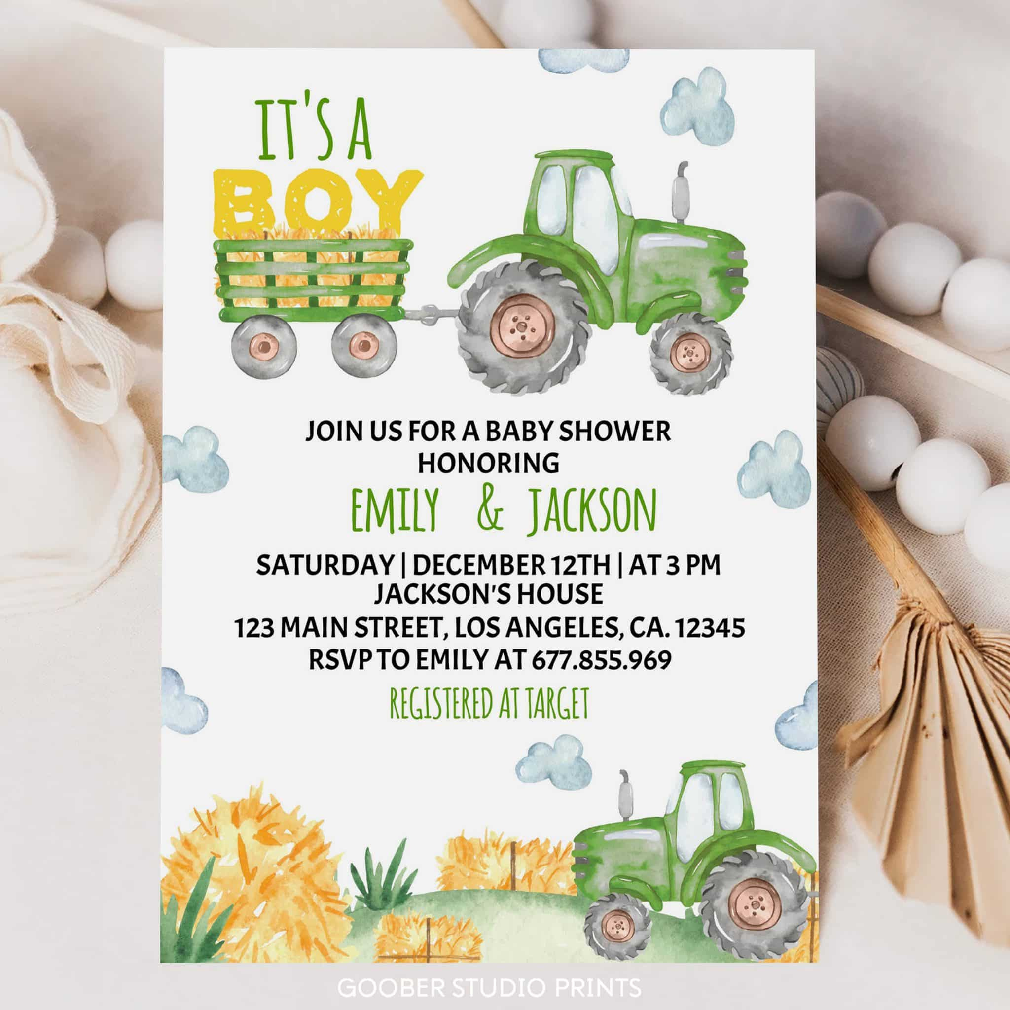 Tractor Baby Shower Invitation - Goober Studio Prints with Free Printable John Deere Baby Shower Invitations