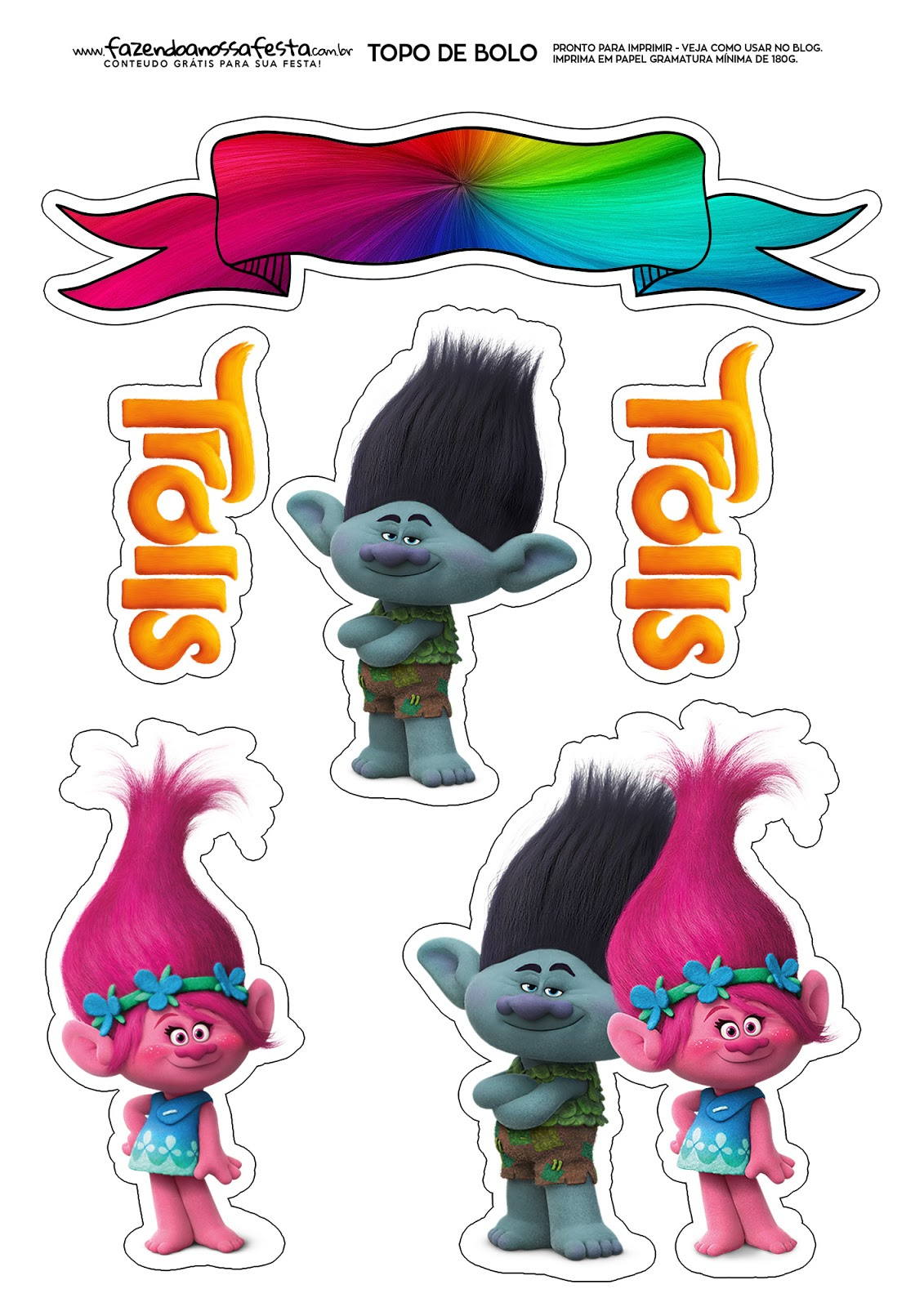 Trolls: Free Printable Cake Toppers. - Oh My Fiesta! In English throughout Free Printable Trolls