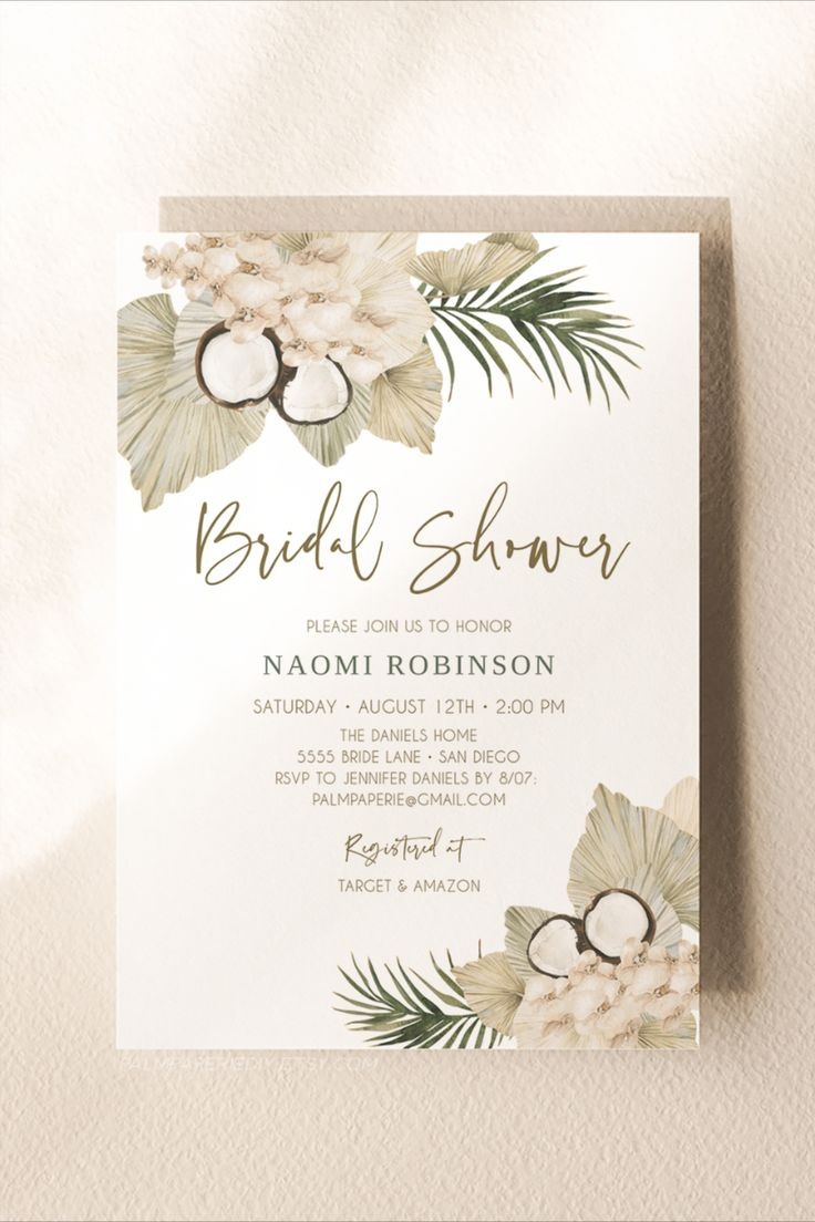 Tropical Boho Bridal Shower Invitation, Beach Themed Invite within Free Printable Beach Theme Bridal Shower Invitations