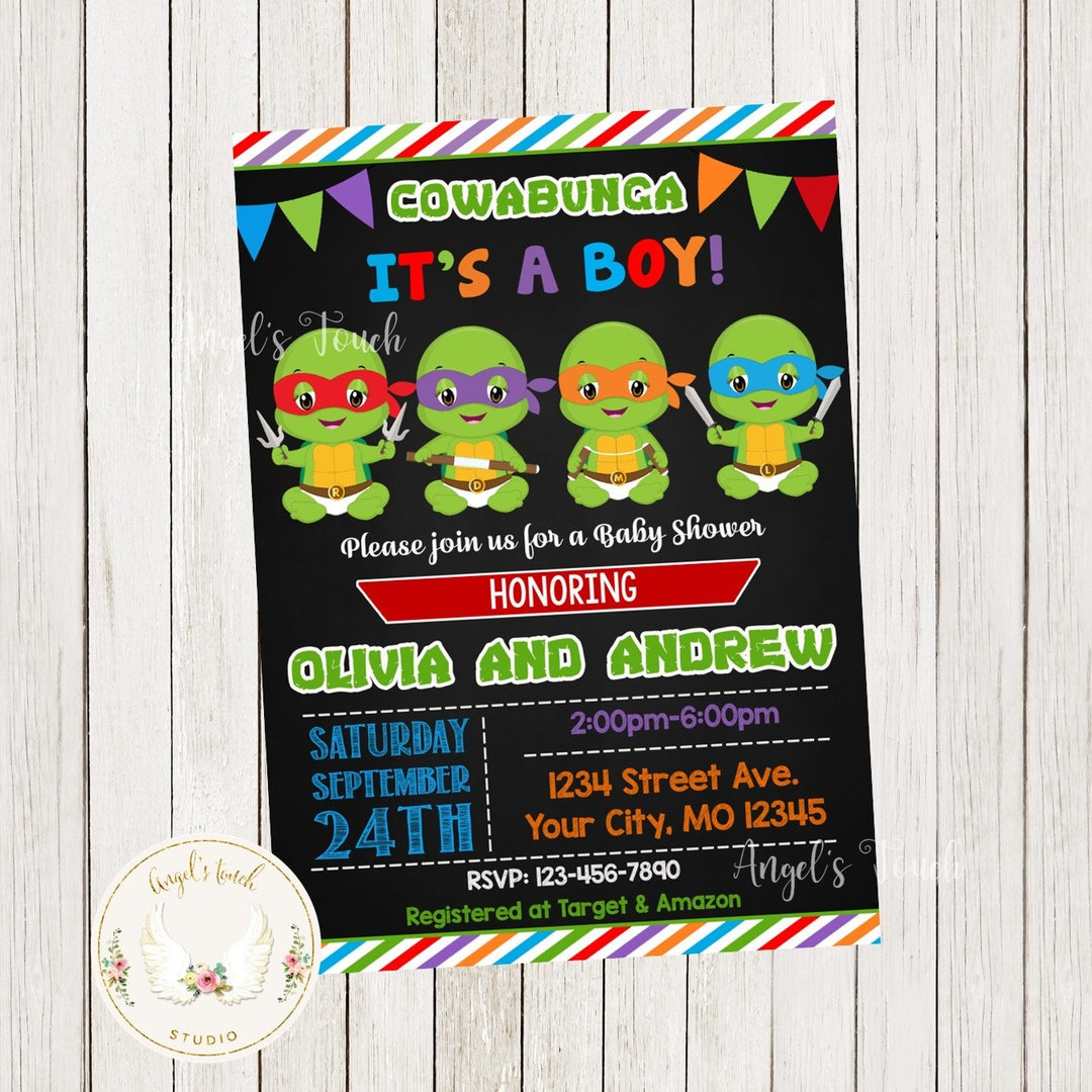 Turtles Baby Shower Invitation, Baby Ninja Turtles Invitation with Free Printable Turtle Baby Shower Invitations