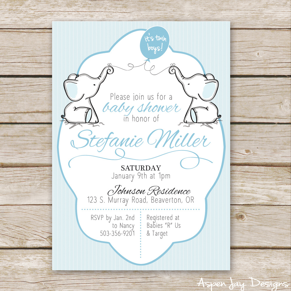 Twin Elephant Baby Shower Guest Book Printable - Aspen Jay with regard to Free Printable Twin Baby Shower Invitations