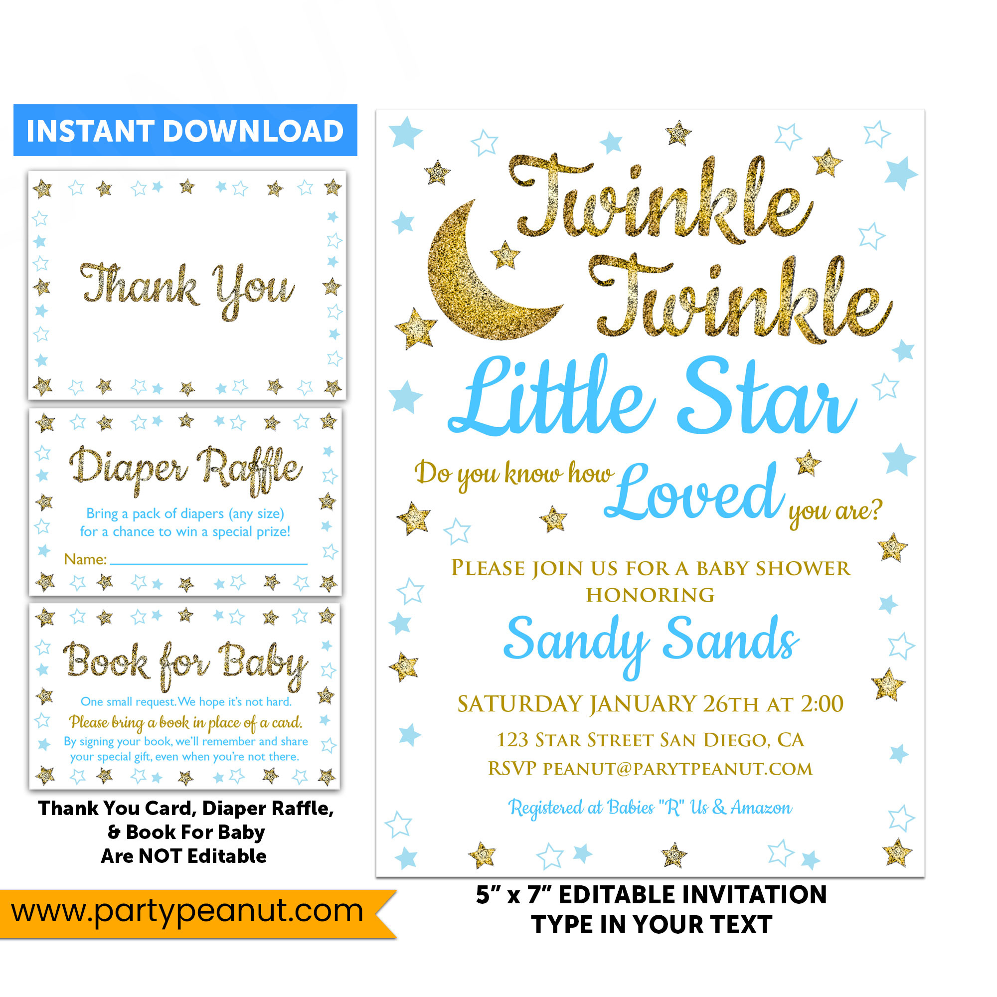 Twinkle Little Star Invitations Set Baby Shower Boy - Party Peanut for Free Printable Twinkle Twinkle Little Star Baby Shower Invitations