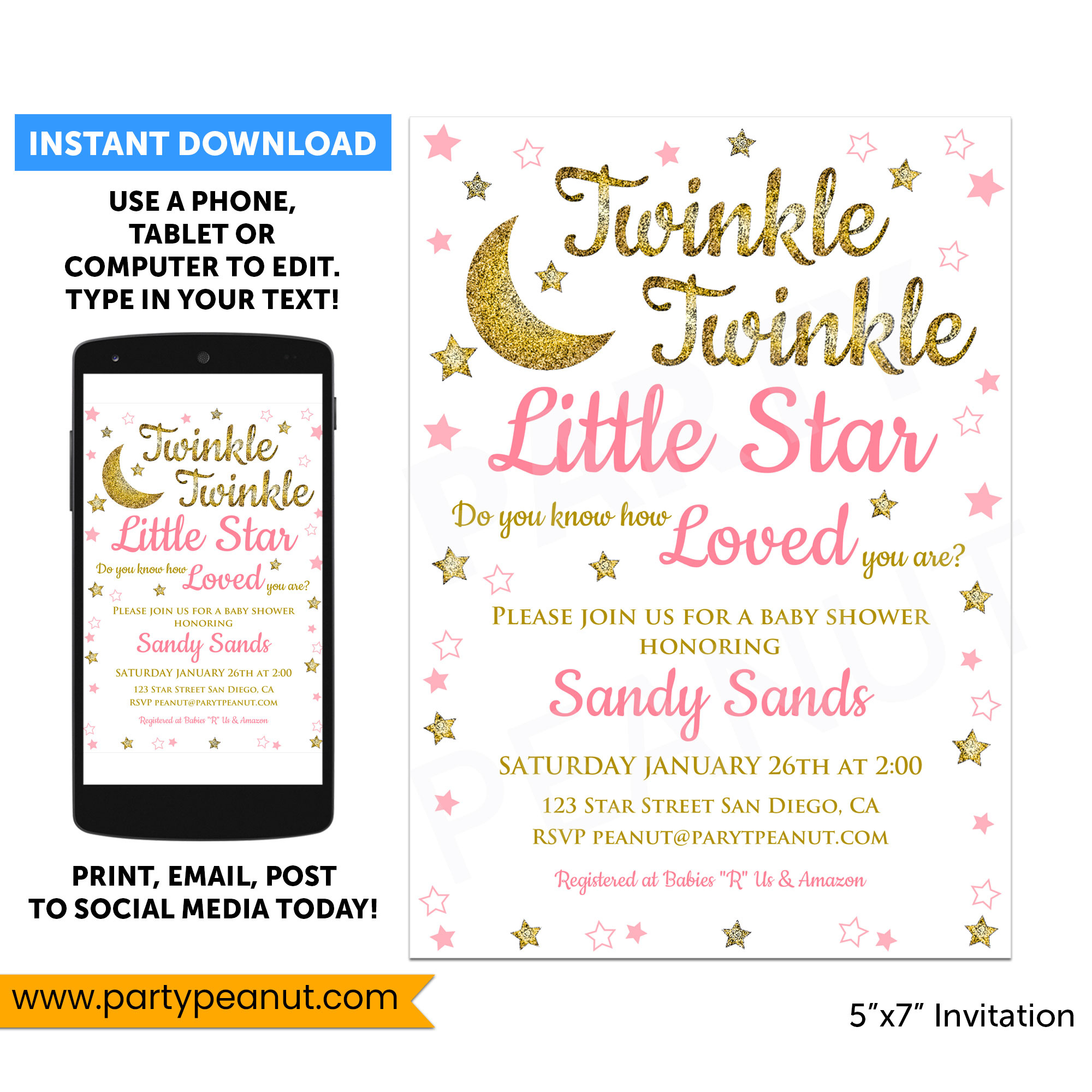 Twinkle Twinkle Little Star Baby Shower Invitation Printable intended for Free Printable Twinkle Twinkle Little Star Baby Shower Invitations