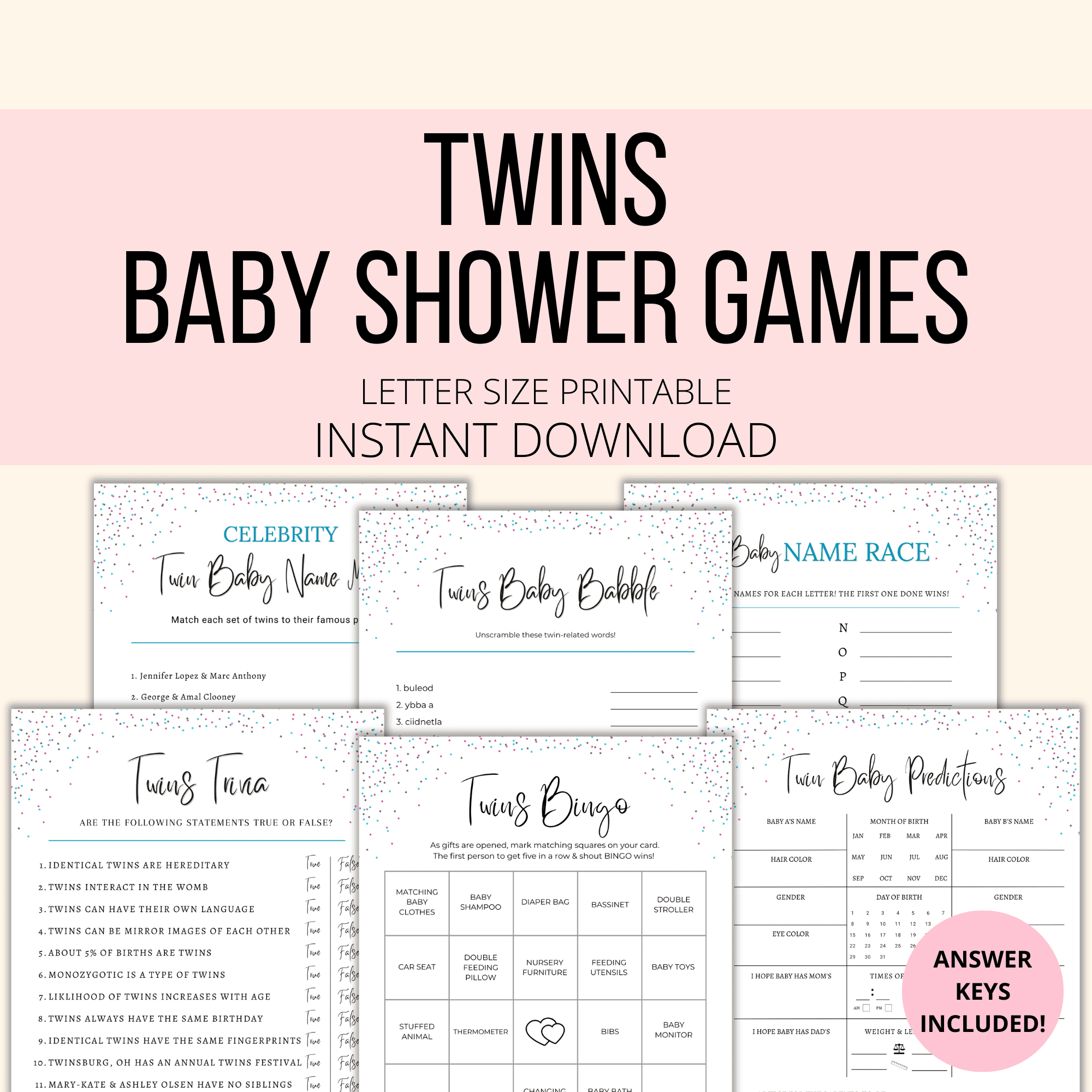 Twins Baby Shower Games ยป Poweredthrivecart pertaining to Free Printable Baby Shower Games For Twins
