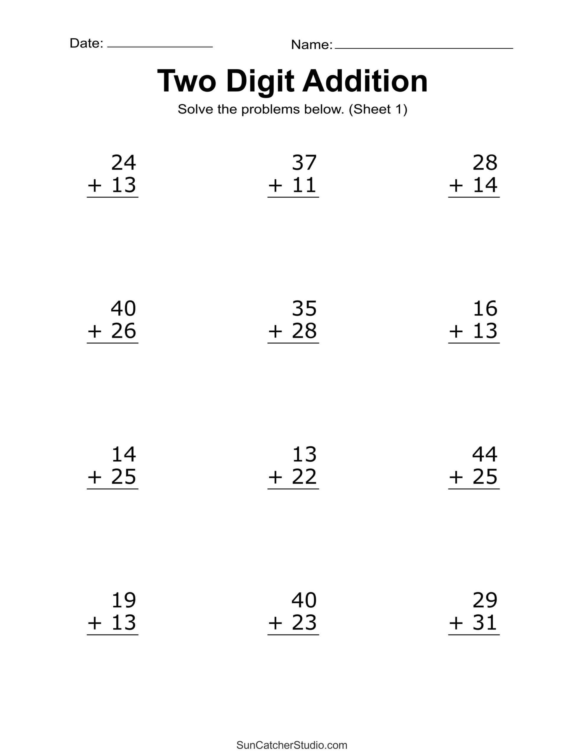 Two Digit Addition Worksheets (Printable 2-Digit Problems) – Free pertaining to Free Printable Two Digit Addition Worksheets