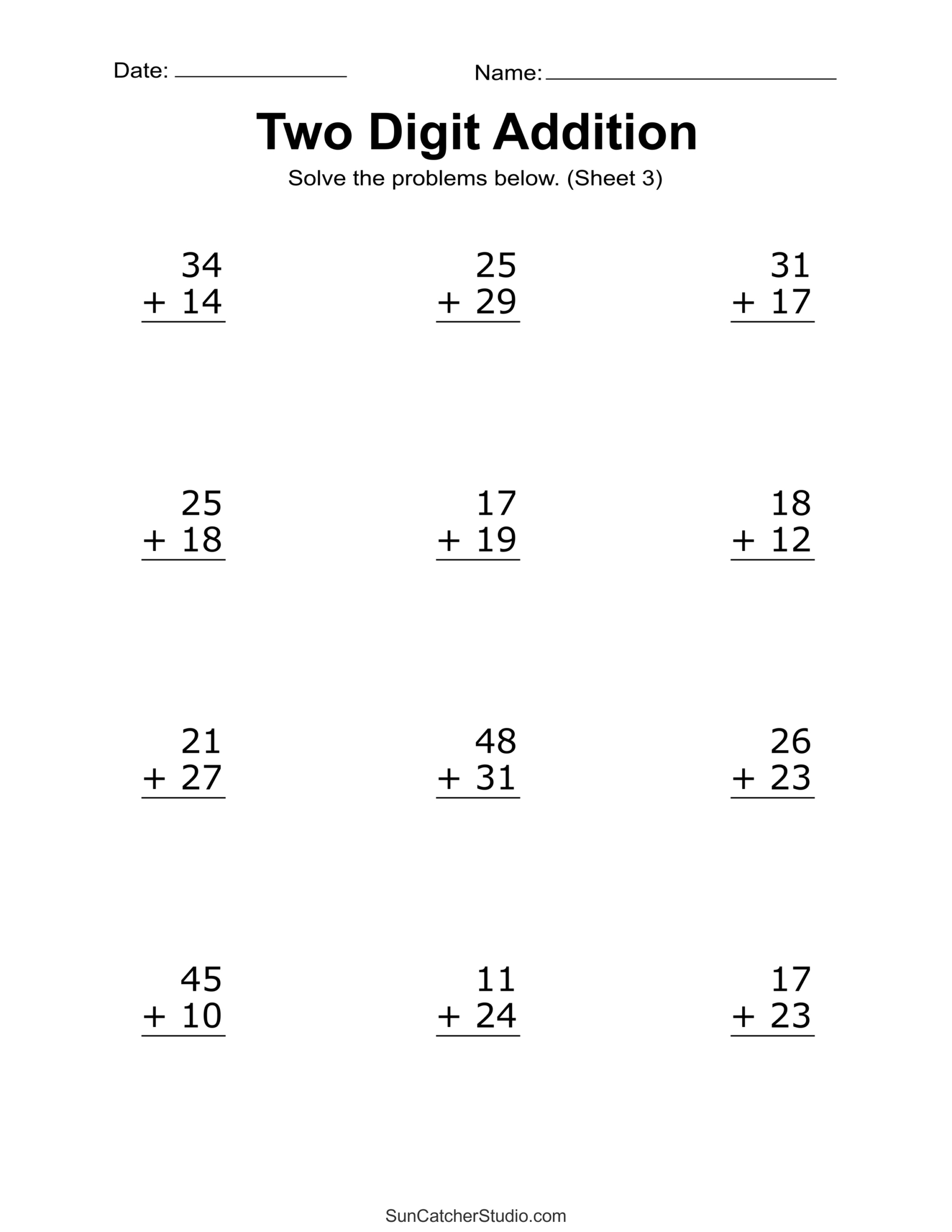 Two Digit Addition Worksheets (Printable 2-Digit Problems) – Free regarding Free Printable Addition Worksheets