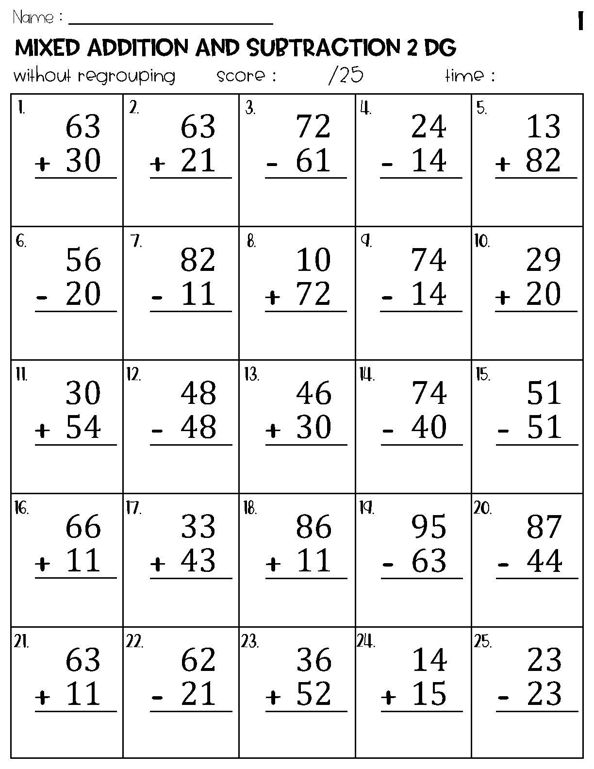 Two Digit Mixed Addition And Subtraction Without Regrouping inside Free Printable Mixed Addition And Subtraction Worksheets