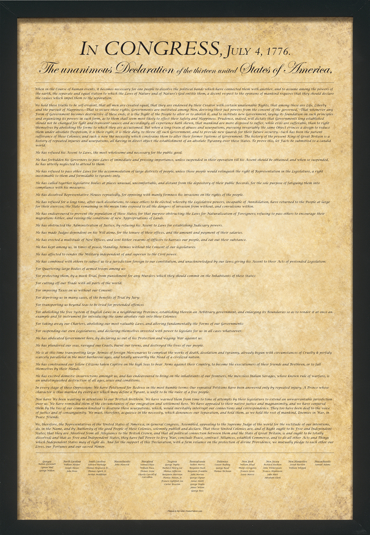 U.s. Declaration Of Independence Poster - Legible On Parchment Background within Free Printable Copy Of The Declaration Of Independence