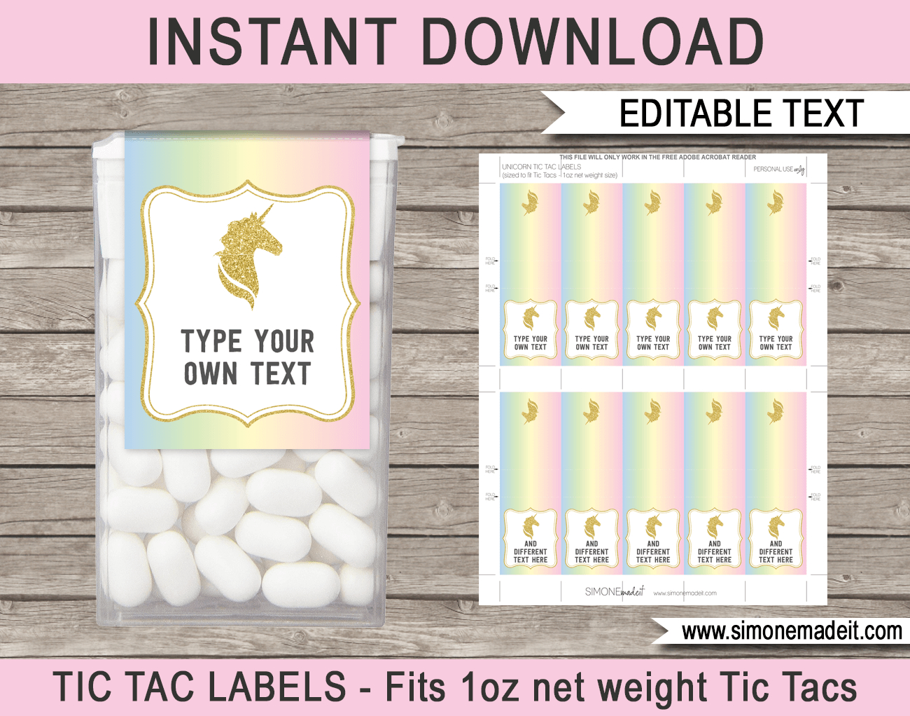 Unicorn Tic Tac Labels regarding Free Printable Tic Tac Labels