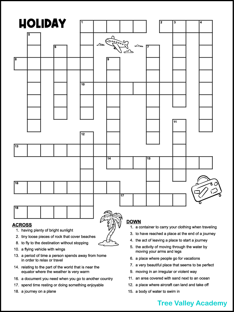Vacation Crossword Puzzles - Tree Valley Academy - Worksheets Library regarding Free Online Printable Crossword Puzzles