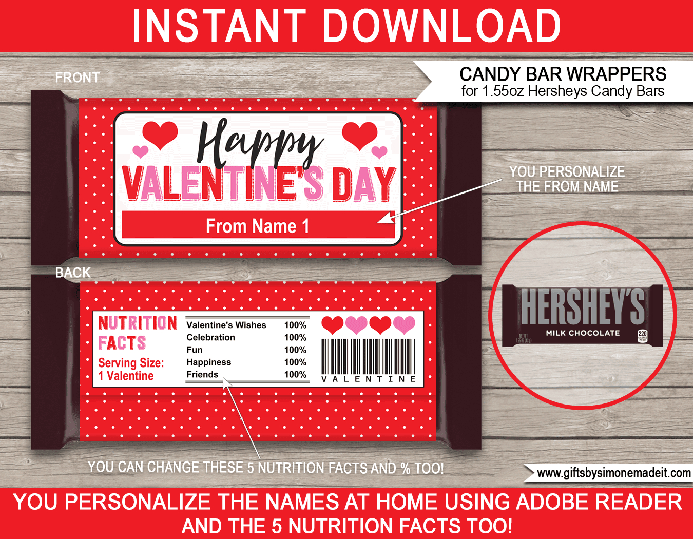 Valentine Candy Bar Wrappers (1.55Oz Hersheys) - Red Polkadot throughout Free Printable Candy Bar Wrappers Templates
