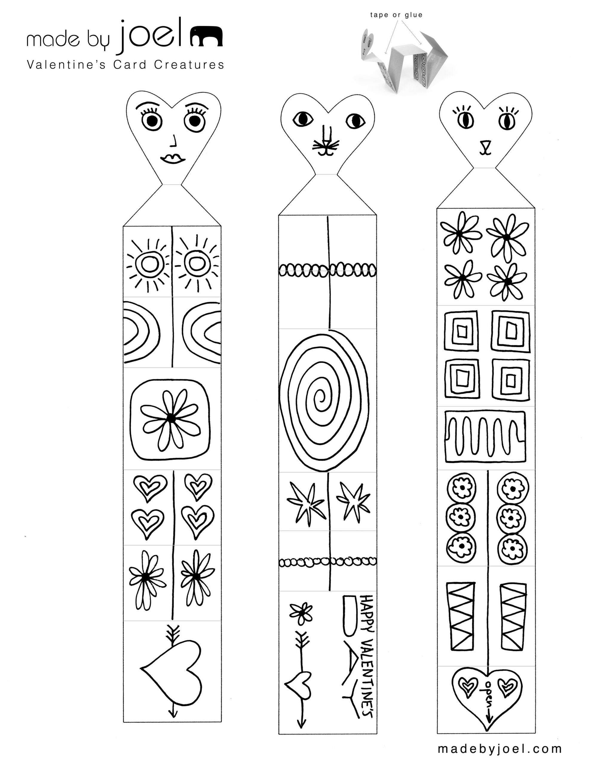 Valentine&amp;#039;S Card Creatures | Kids Craft Printable – Madejoel intended for Free Printable Valentine&amp;#039;S Day Stencils