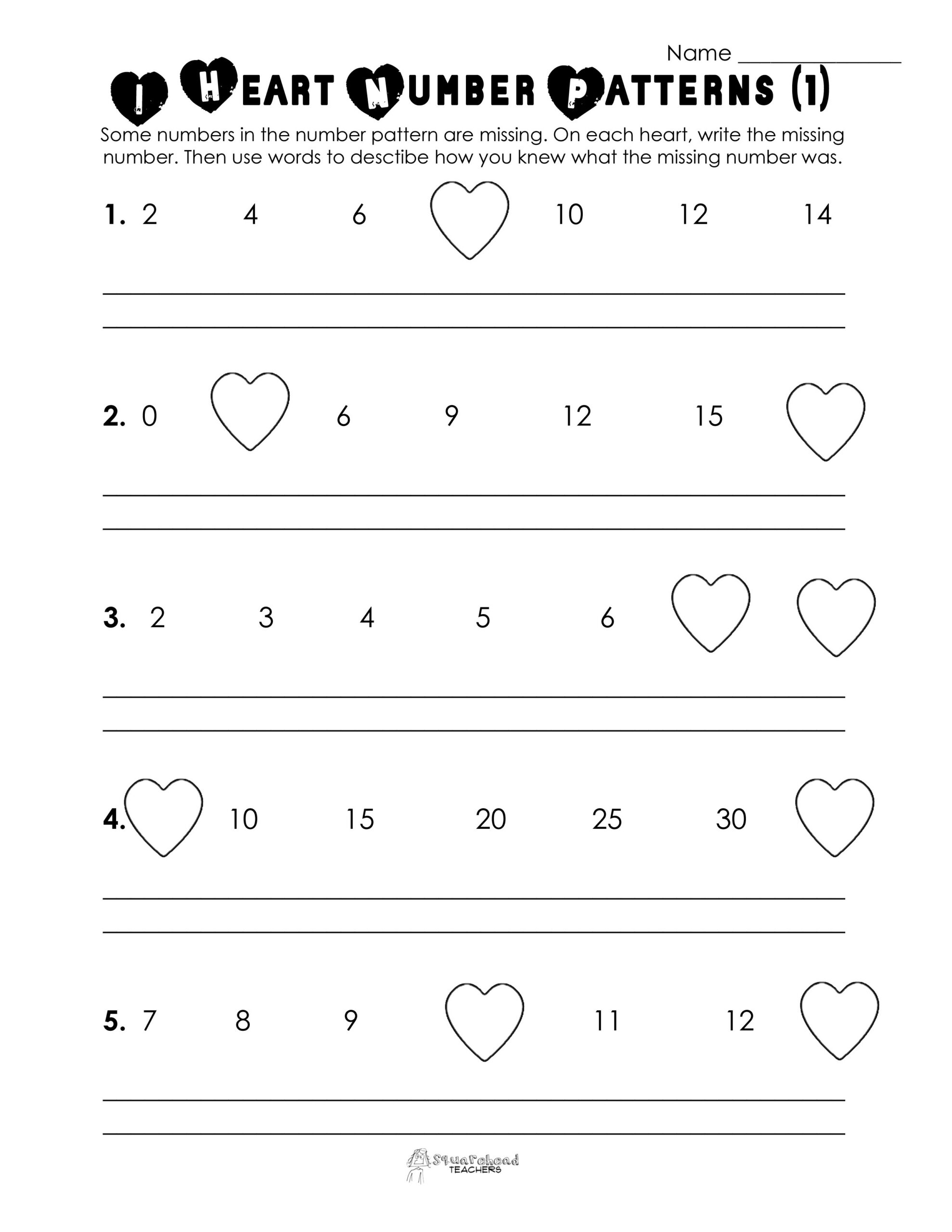 Valentine&amp;#039;S Day Number Patterns (Free Worksheet!) | Squarehead throughout Free Printable Valentine Math Worksheets