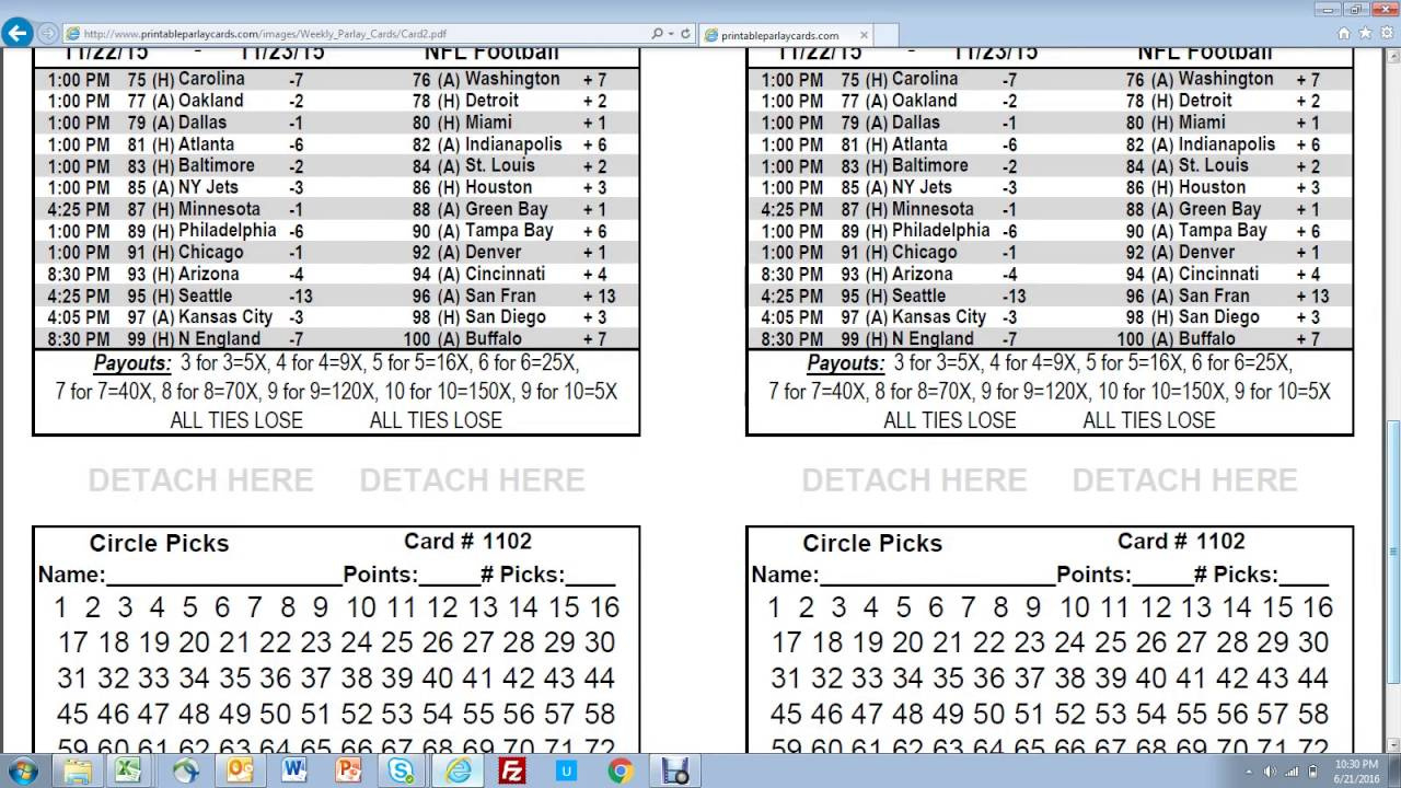 Video Tutorials - Printable Parlay Cards intended for Free Printable Football Parlay Cards