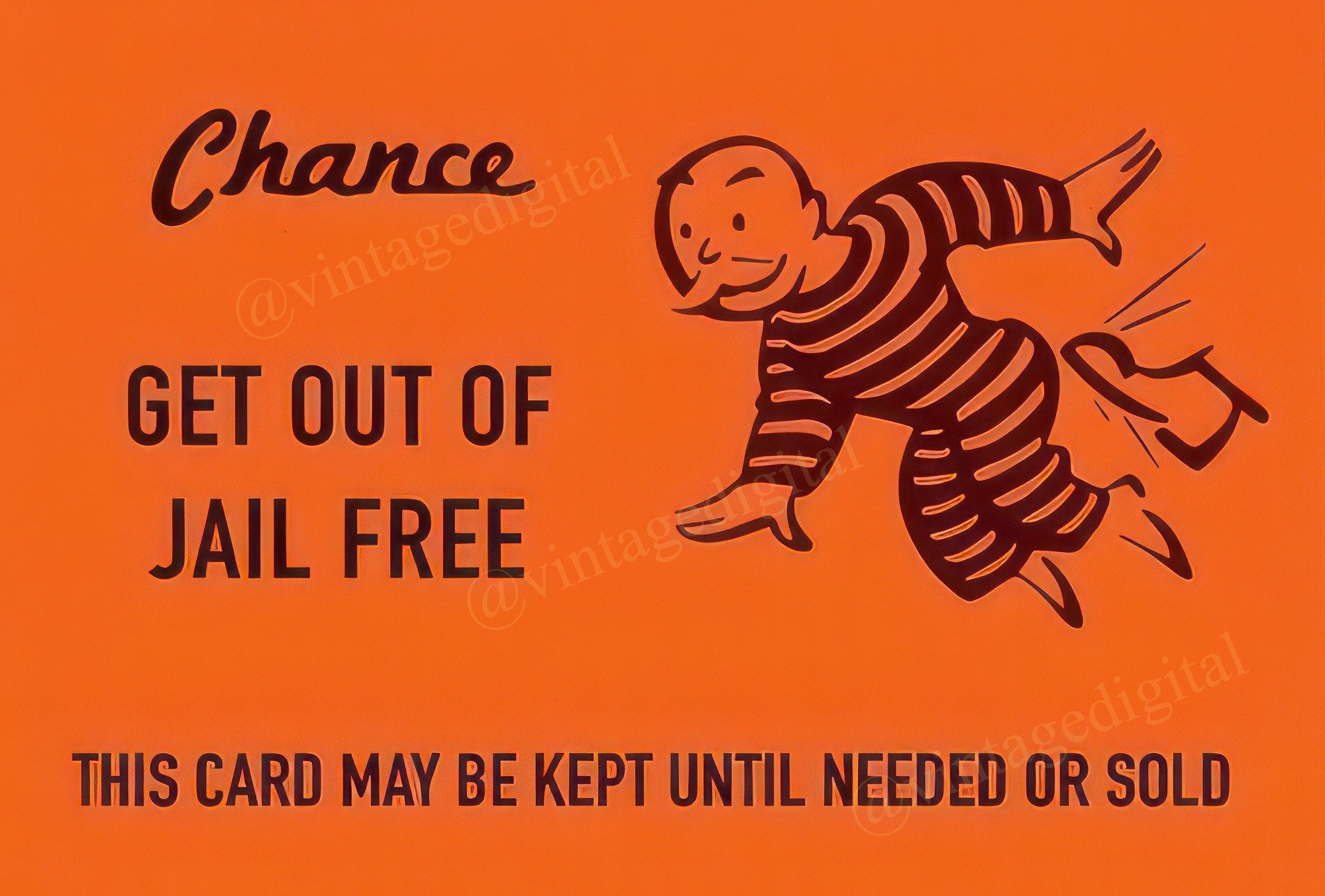 Vintage 1960S Monopoly Game Chance Get Out Of Jail Free Card for Get Out Of Jail Free Card Printable