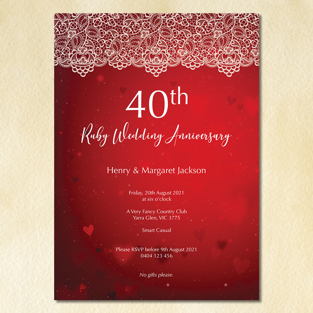Vintage Lace: 40Th Ruby Wedding Anniversary Invitation throughout Free Printable 40Th Anniversary Invitations