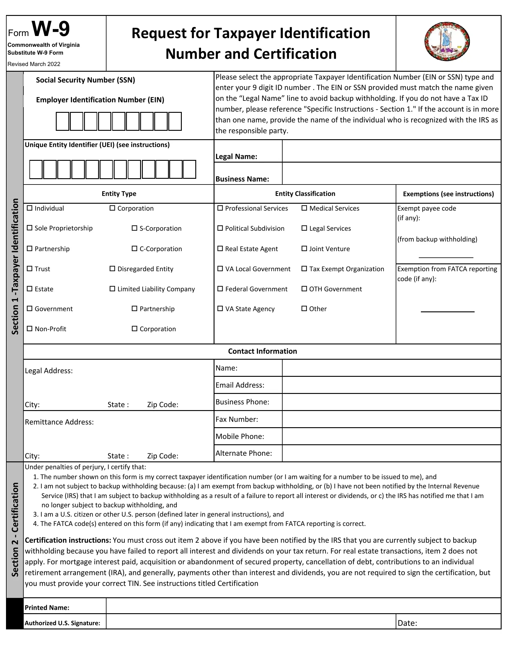 Virginia State W 9 Form ≡ Fill Out Printable Pdf Forms Online in W9 Form Printable 2017 Free