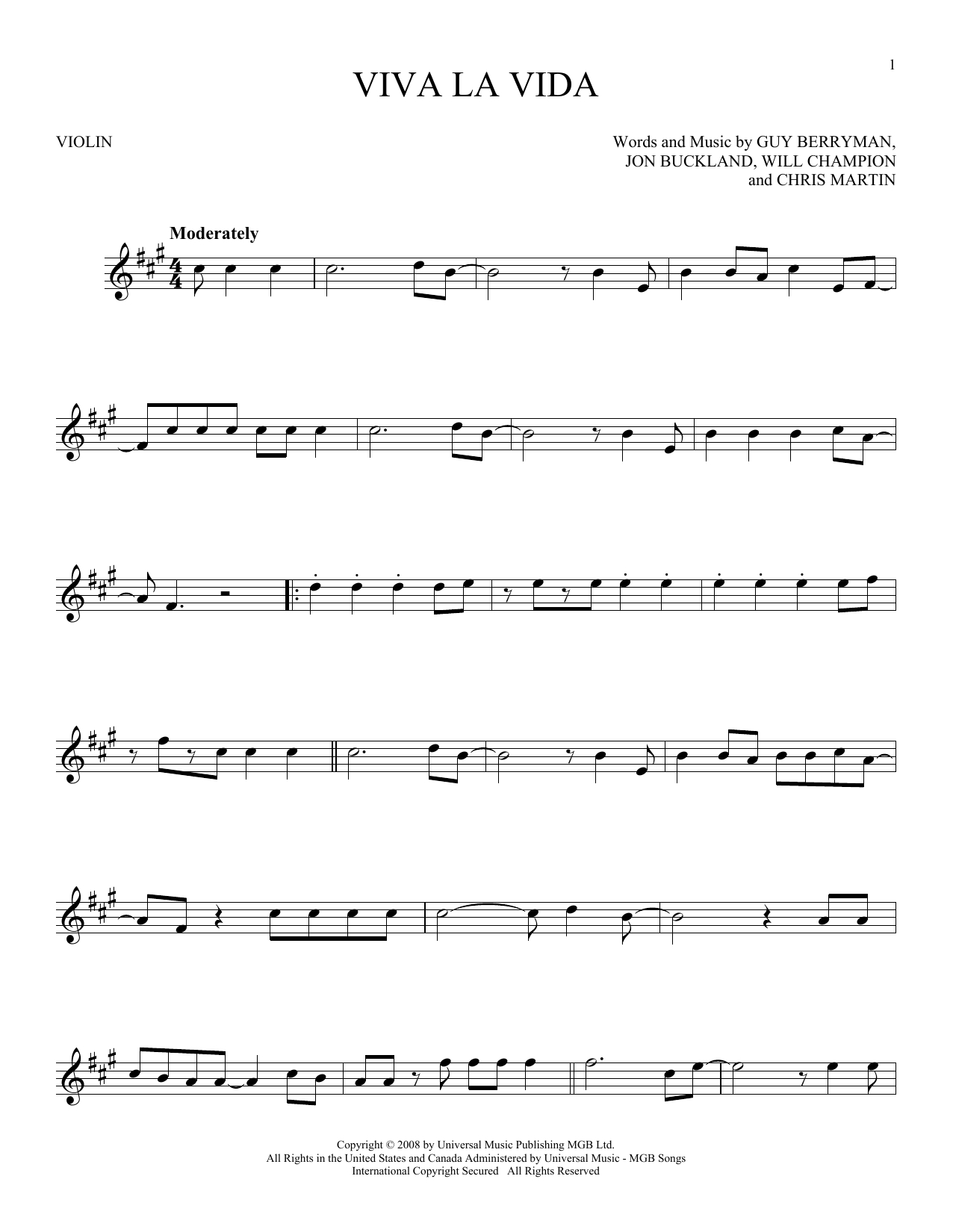 Viva La Vidacoldplay Sheet Music For Violin Solo At Sheet pertaining to Free Printable Violin Sheet Music For Viva La Vida