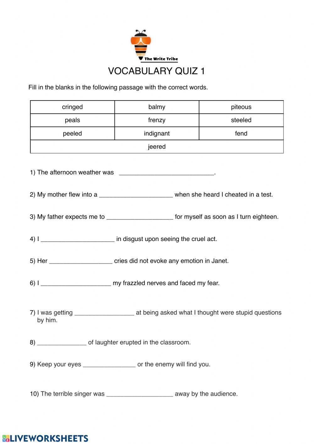 Vocabulary Interactive Exercise For Grade 7 | Live Worksheets throughout Free Printable 7Th Grade Vocabulary Worksheets