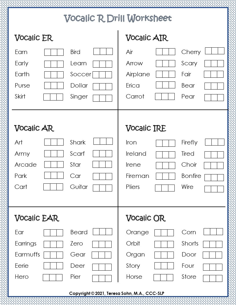 Vocalic /R/ Articulation Worksheets - Worksheets Library within Free Printable Vocalic R Worksheets