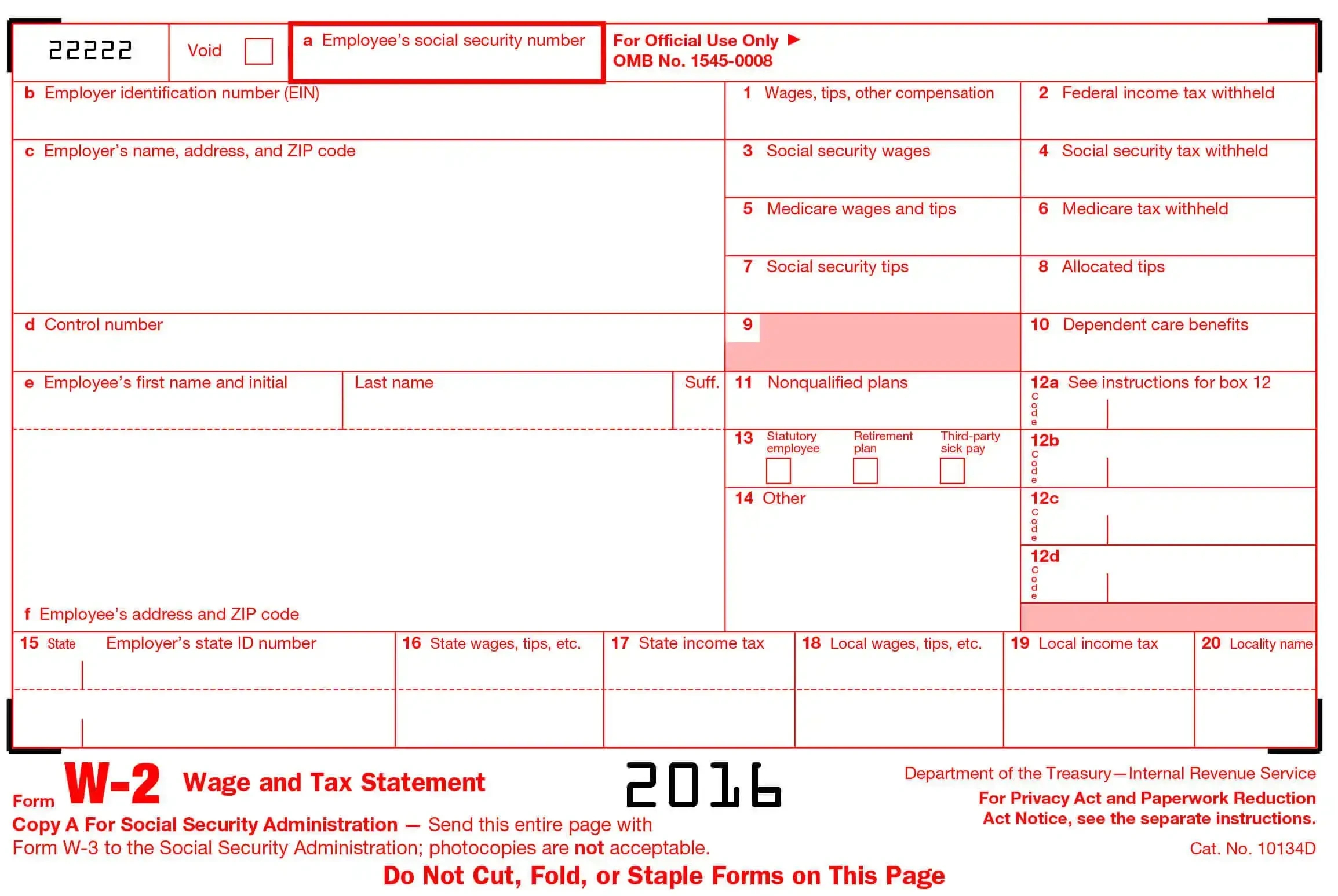 W2 Form 2016 - Generate Printable W2 Form 2016 Online At Stubcreator intended for W9 Free Printable Form 2016