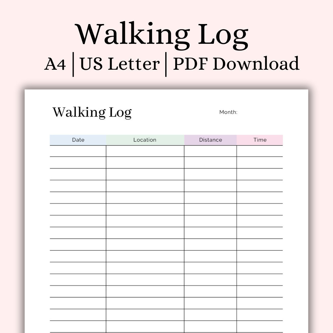 Walking Log Tracker Printable, Walking Journal, Steps Tracker intended for Free Printable Walking Log