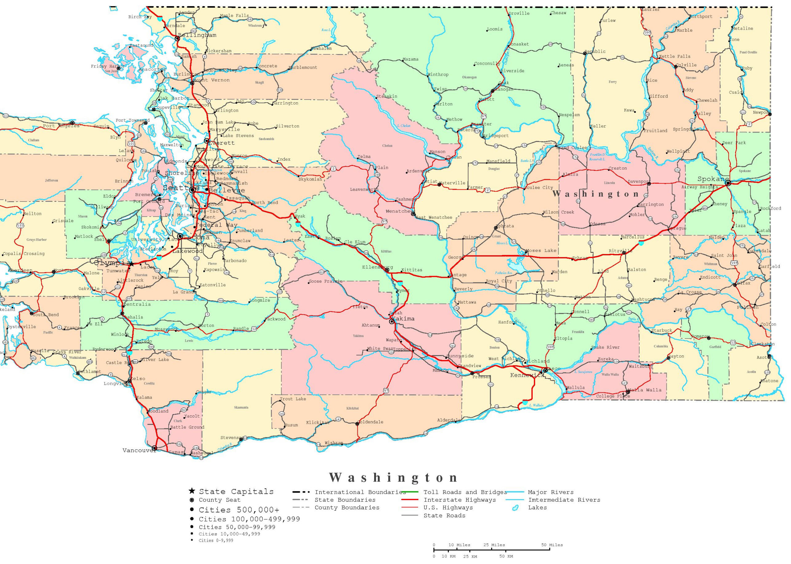 Washington Printable Map in Free Printable Map Of Washington State