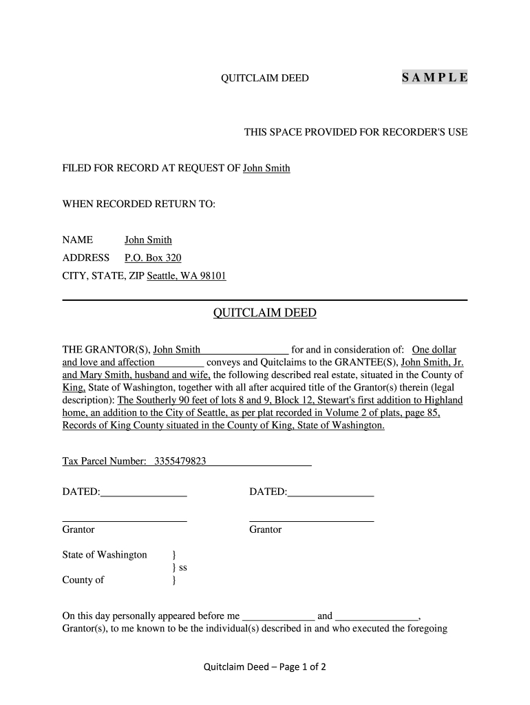 Washington State Quit Claim Deed Pdf: Fill Out & Sign Online | Dochub with regard to Free Printable Quit Claim Deed Washington State Form