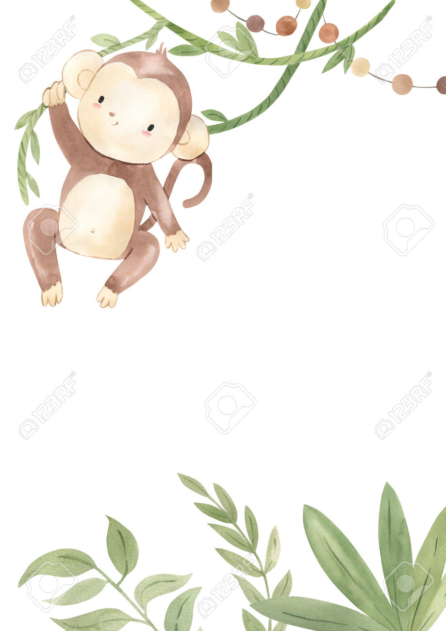 Watercolor Monkey Template For Nursery, Baby Shower, Invitation regarding Free Printable Monkey Girl Baby Shower Invitations
