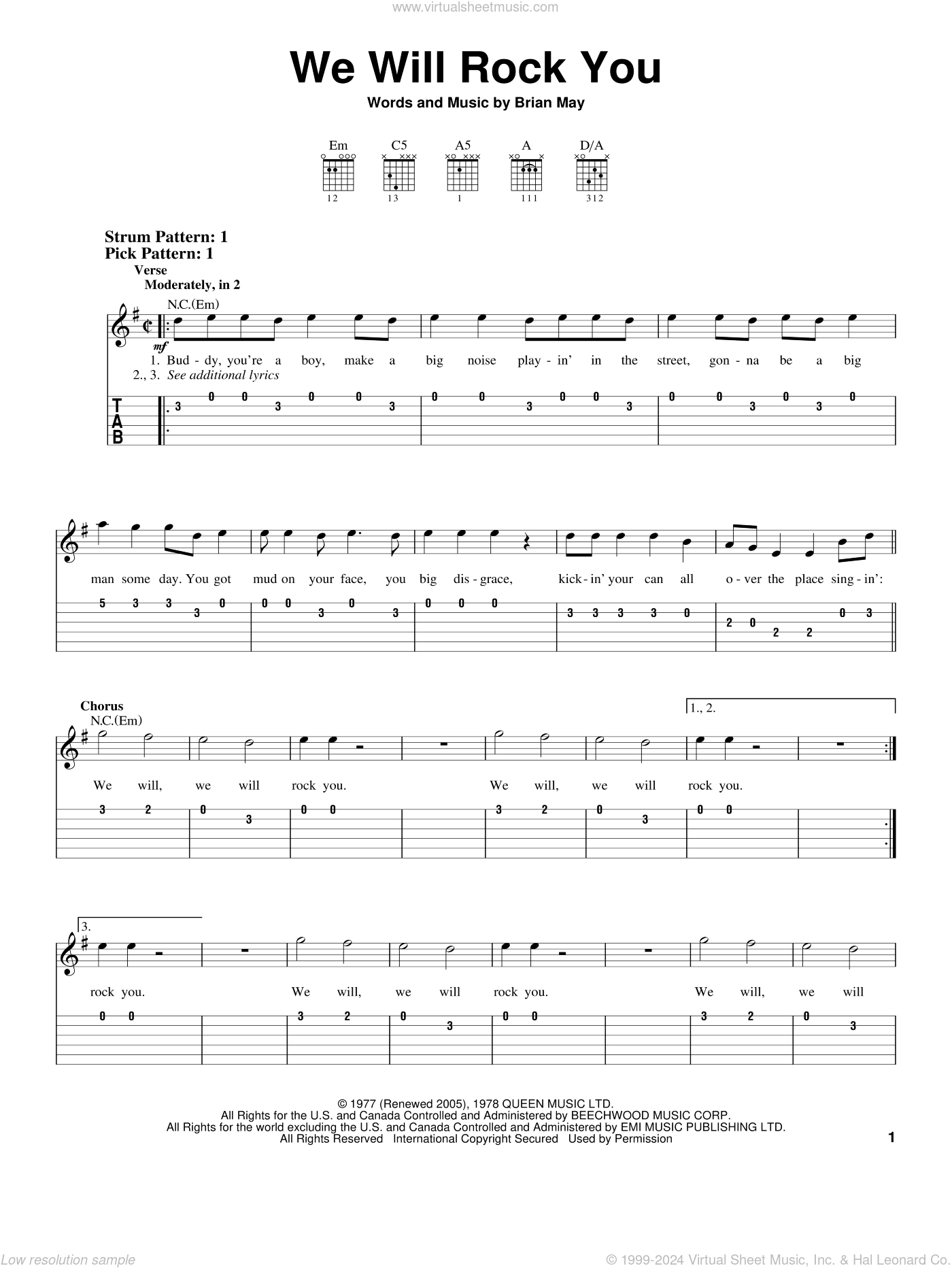We Will Rock You Sheet Music (Easy) For Guitar Solo (Easy Tablature) regarding Free Guitar Sheet Music For Popular Songs Printable
